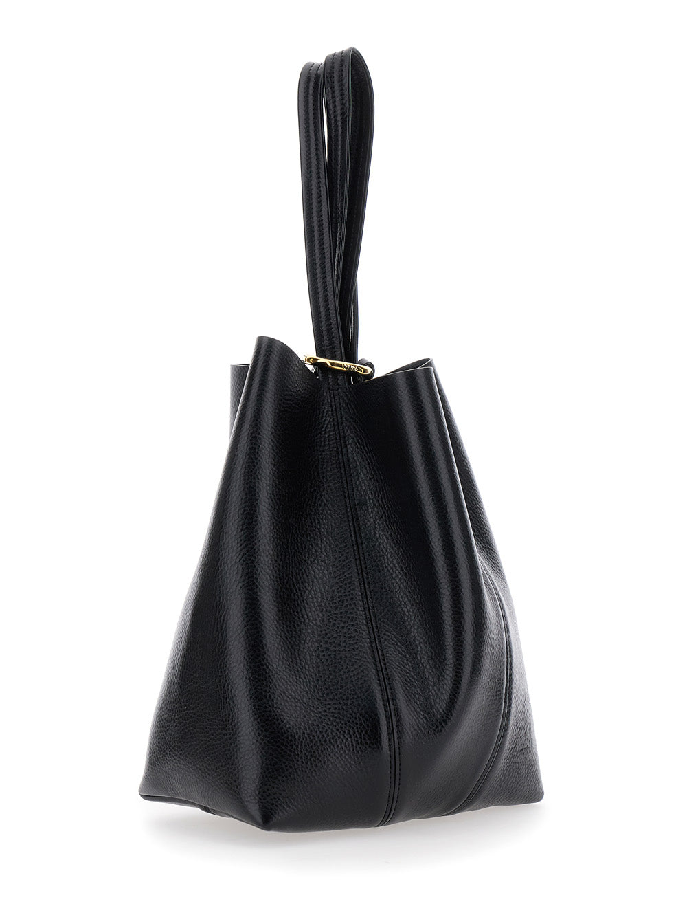 Chloé Women Shoulder Bag 'Spin' With Logoed Metal Medals In Black Grained Leather For Women