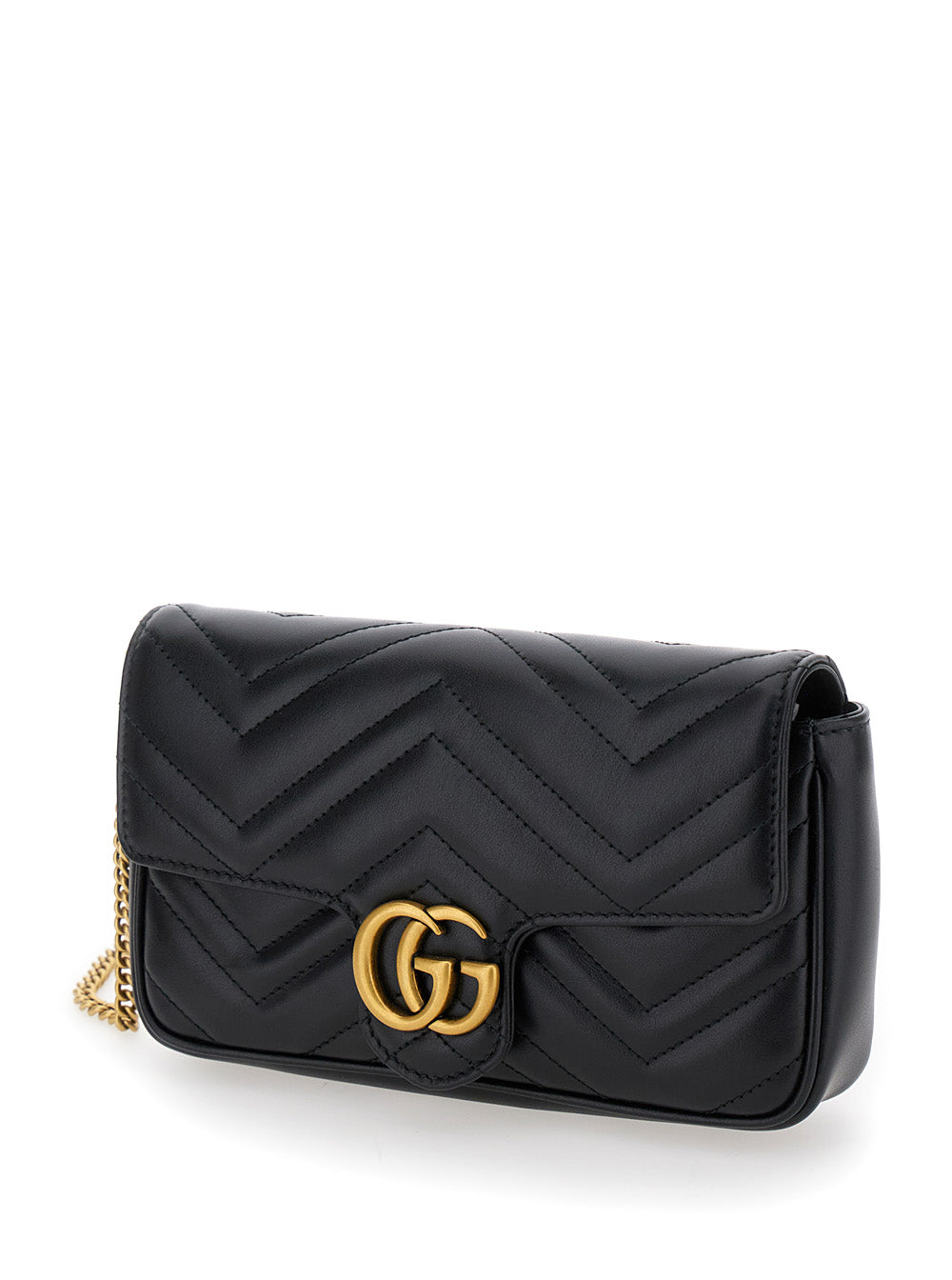 Gucci Women Mini Crossbody Bag 'Gg Marmont 2.0' With Double G In Black Chevron Leather For Women