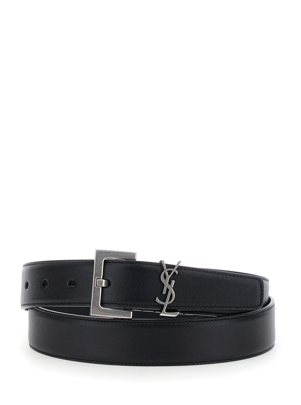 Saint Laurent Women Belt With Cassandre Plate On The Front And Square Buckle In Black Leather For Women