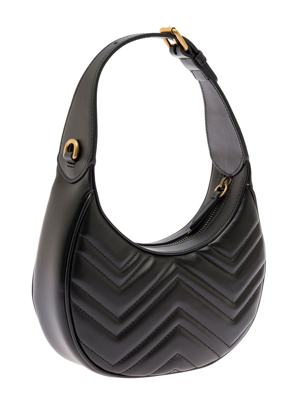 Gucci Women Shoulder Bag 'Gg Marmont' In Black Chevron Leather For Women