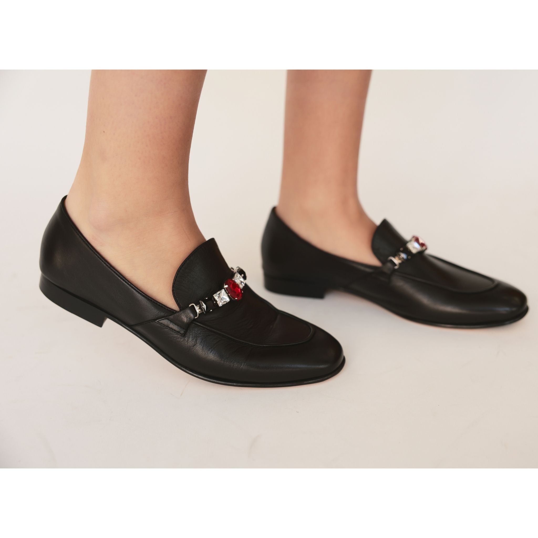 White Leather Flat Jeweled Loafer