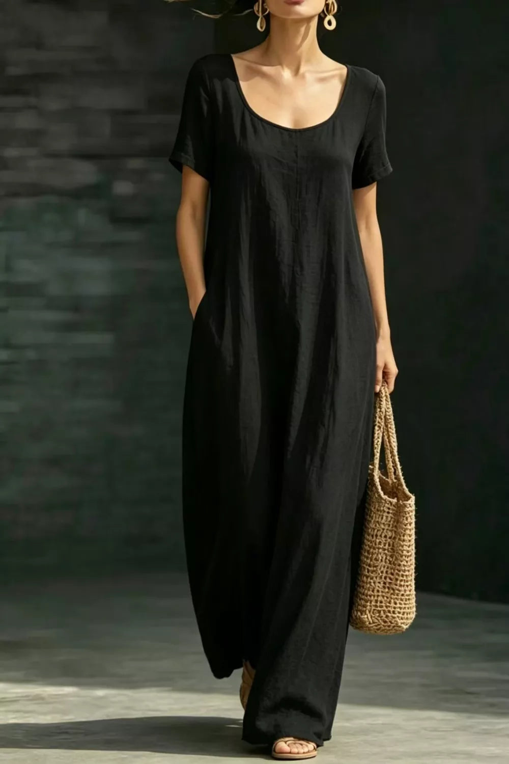 Full Size Casual Loose Short Sleeve Maxi Dress Plus Size