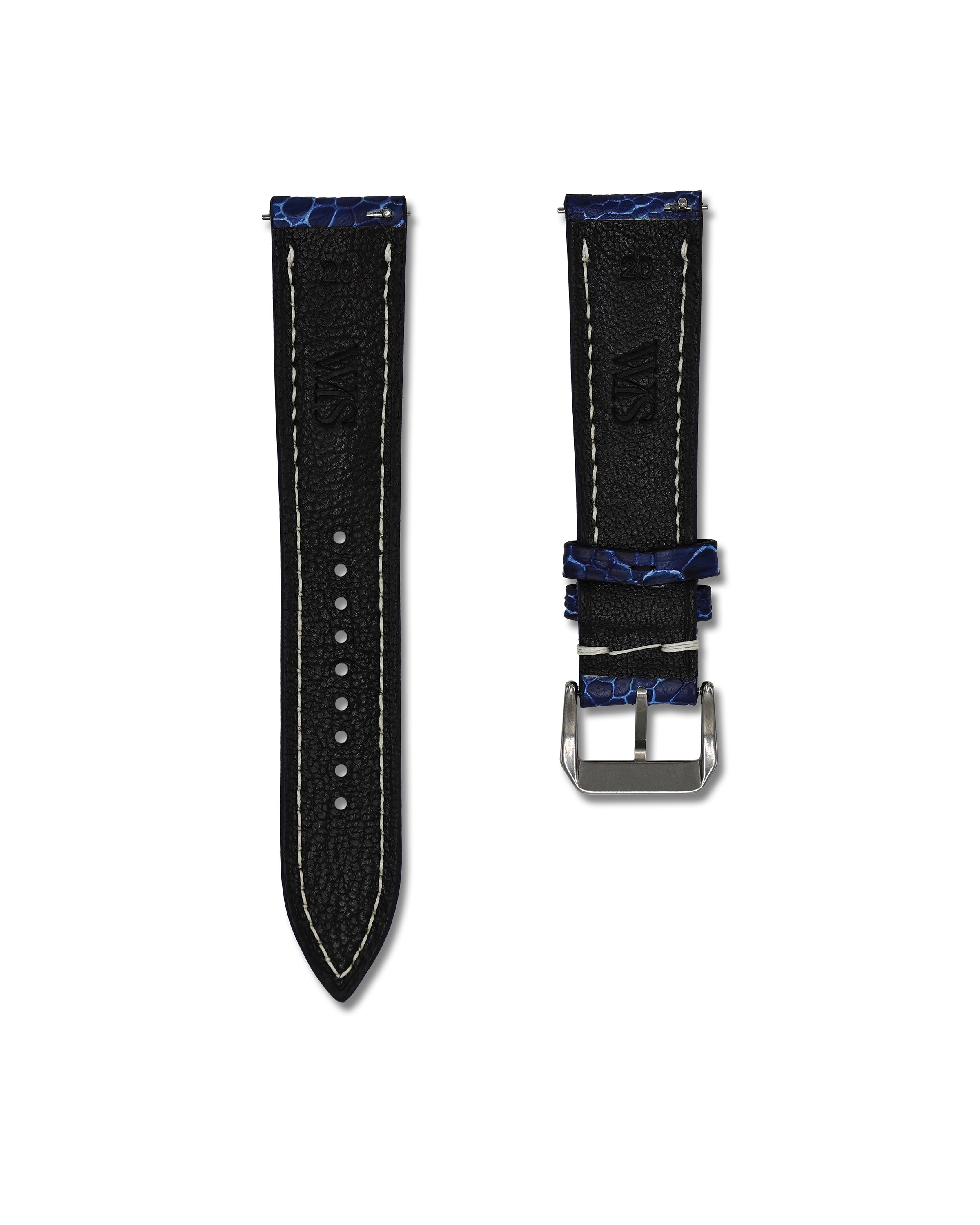 Breakers Blue Bespoke Ostrich Shin Leather Watch Strap 20mm