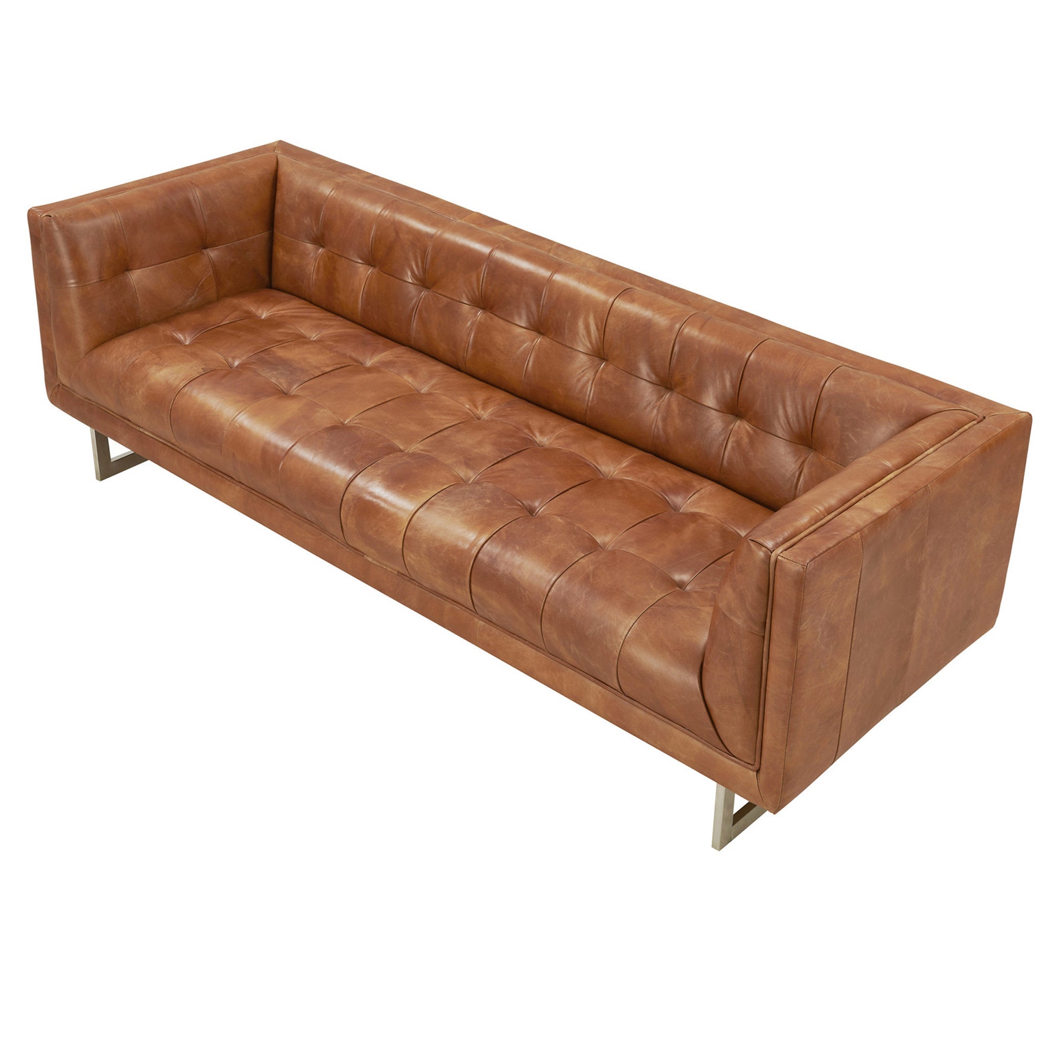 Taylor Contemporary Tufted Sofa - Light Brown Leather
