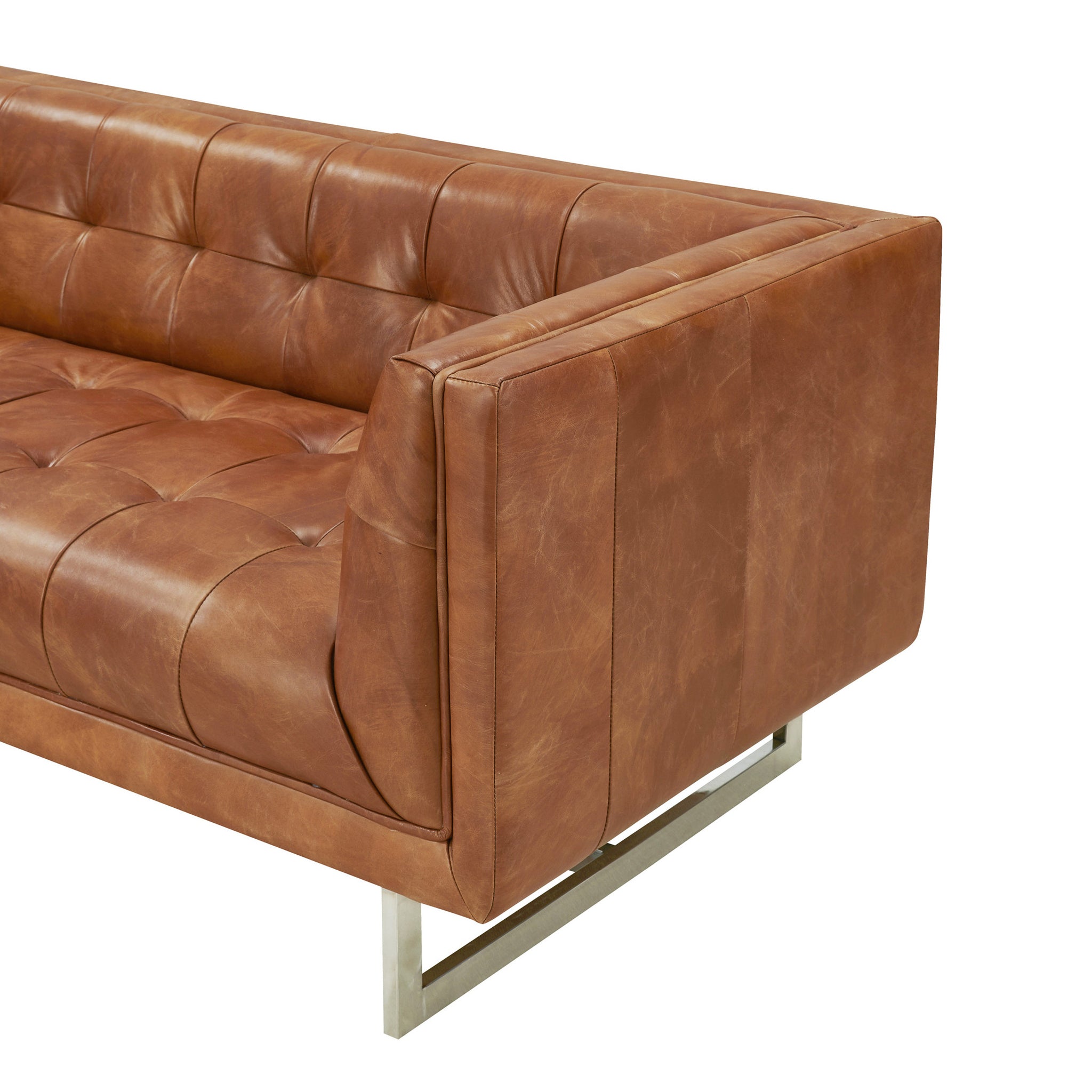 Taylor Contemporary Tufted Sofa - Light Brown Leather