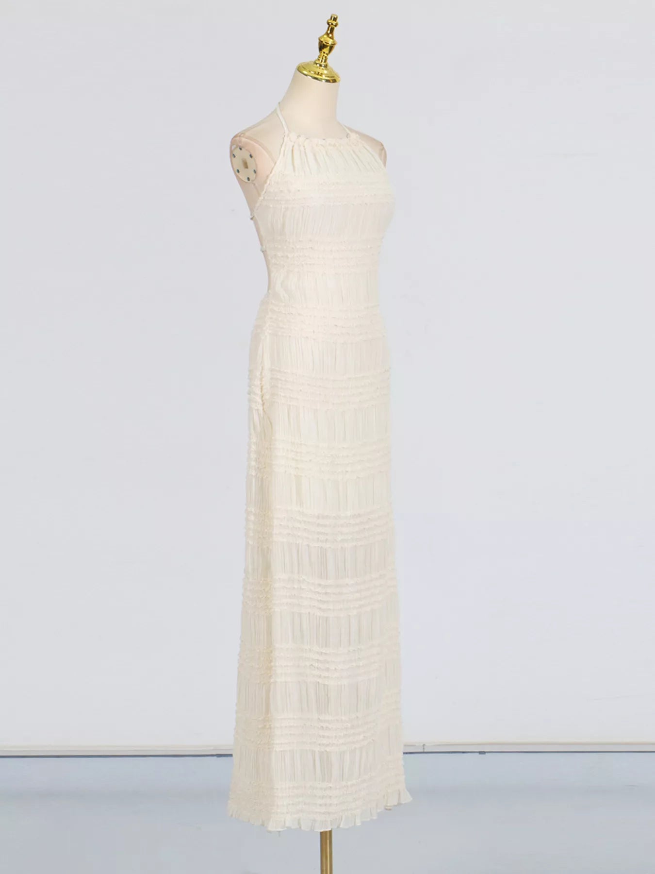 Ruched Halter Neck Maxi Dress