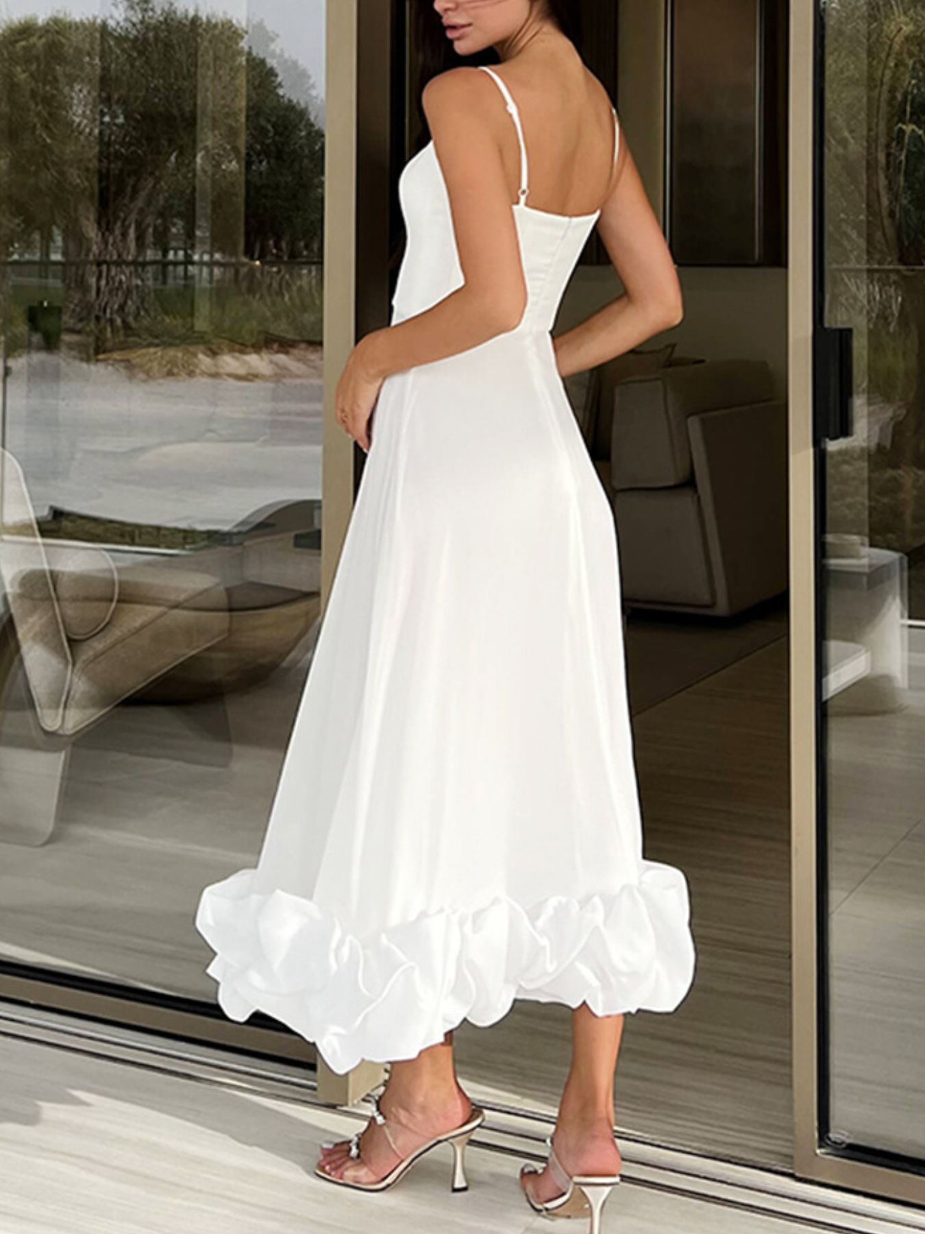 Ruffle Hem Scoop Neck Midi Dress