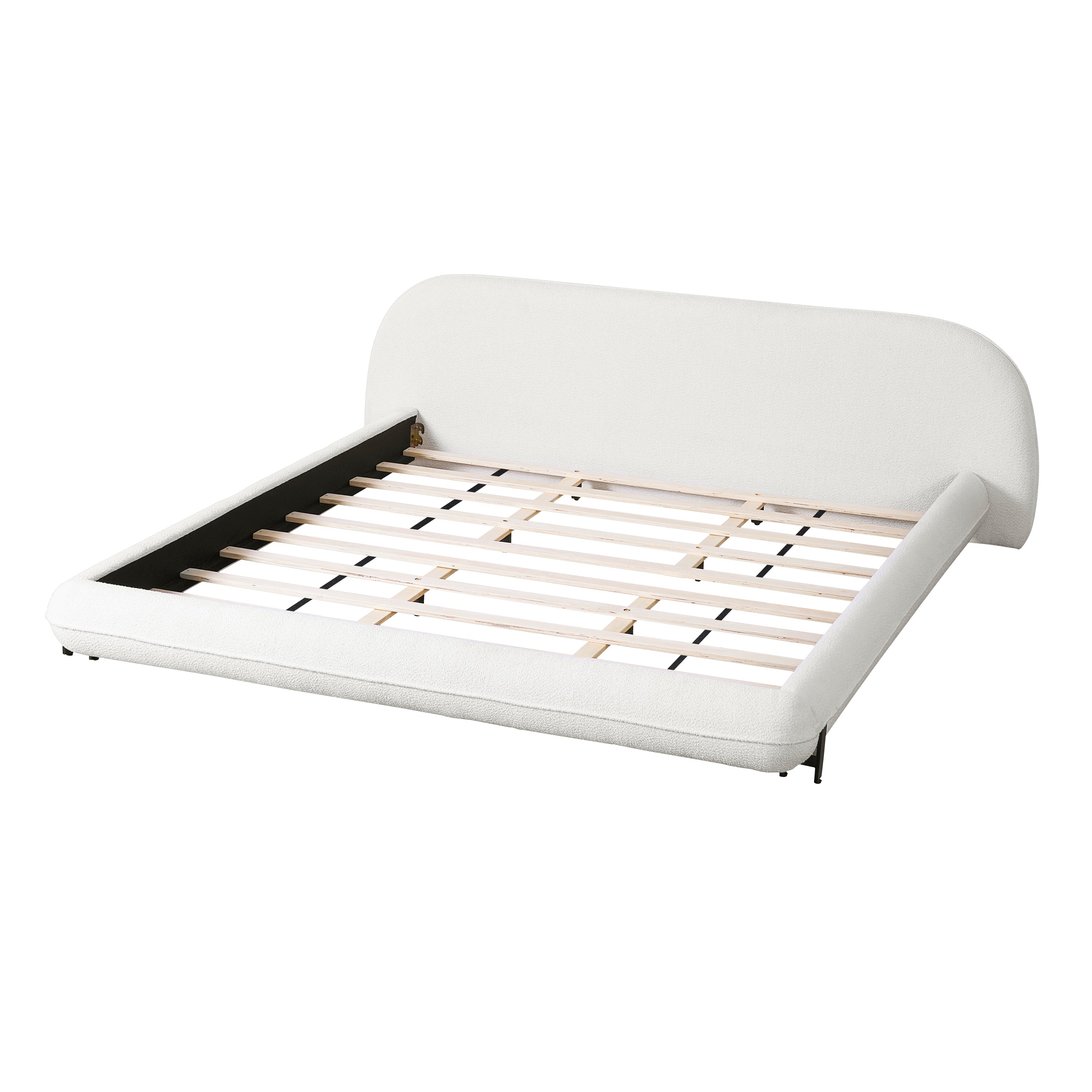 California King Size Bed Frame with Boucle Fabric and Thick Headboard
