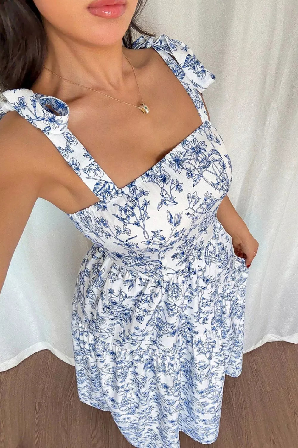 Floral Print Knot Straps High Waist Flared Maxi Dress