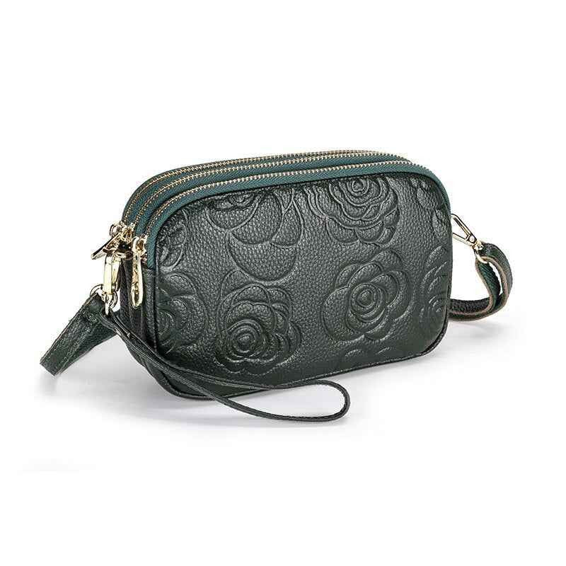 Trend Camellia Genuine Leather Messenger Bag Woman Crossbody Bag Cell Phone Bag Luxury Handbags Women Bags Designer Shoulder Bag