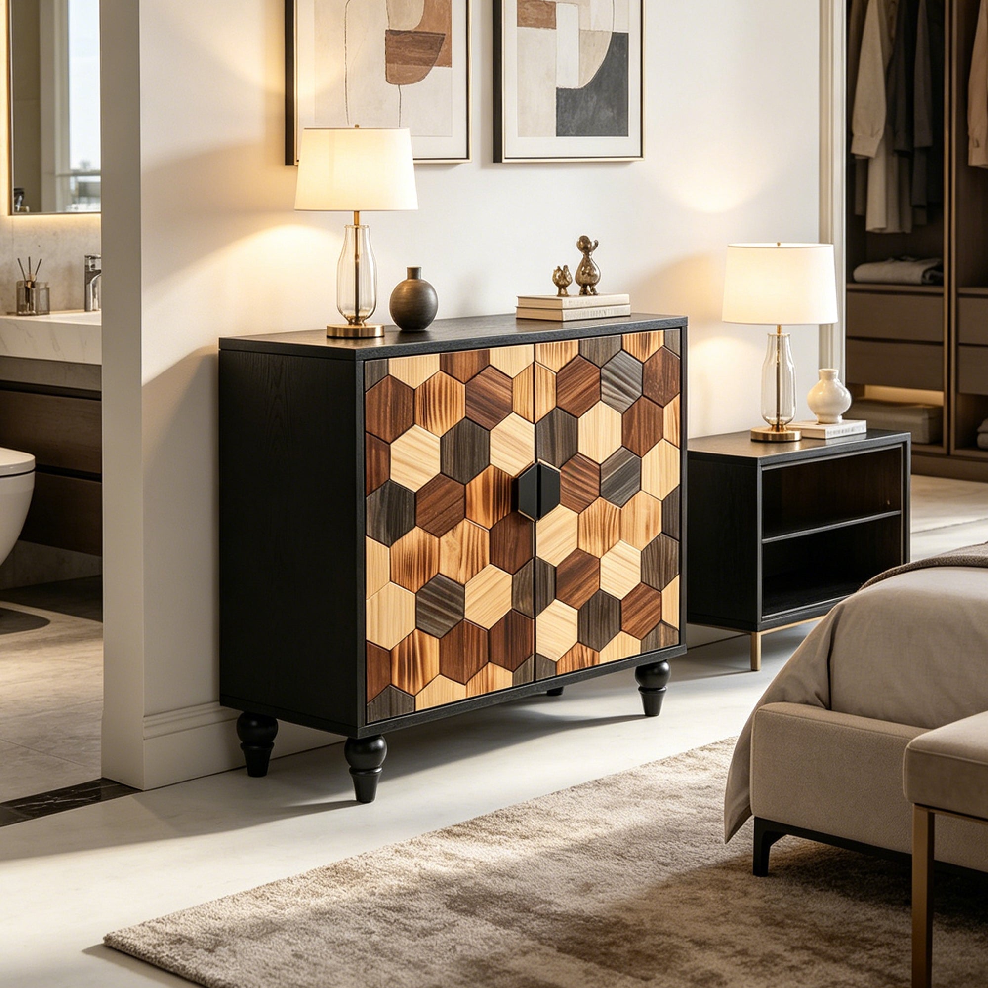 30.31" Sideboard With Honeycomb Pattern, Modern Accent Cabinet