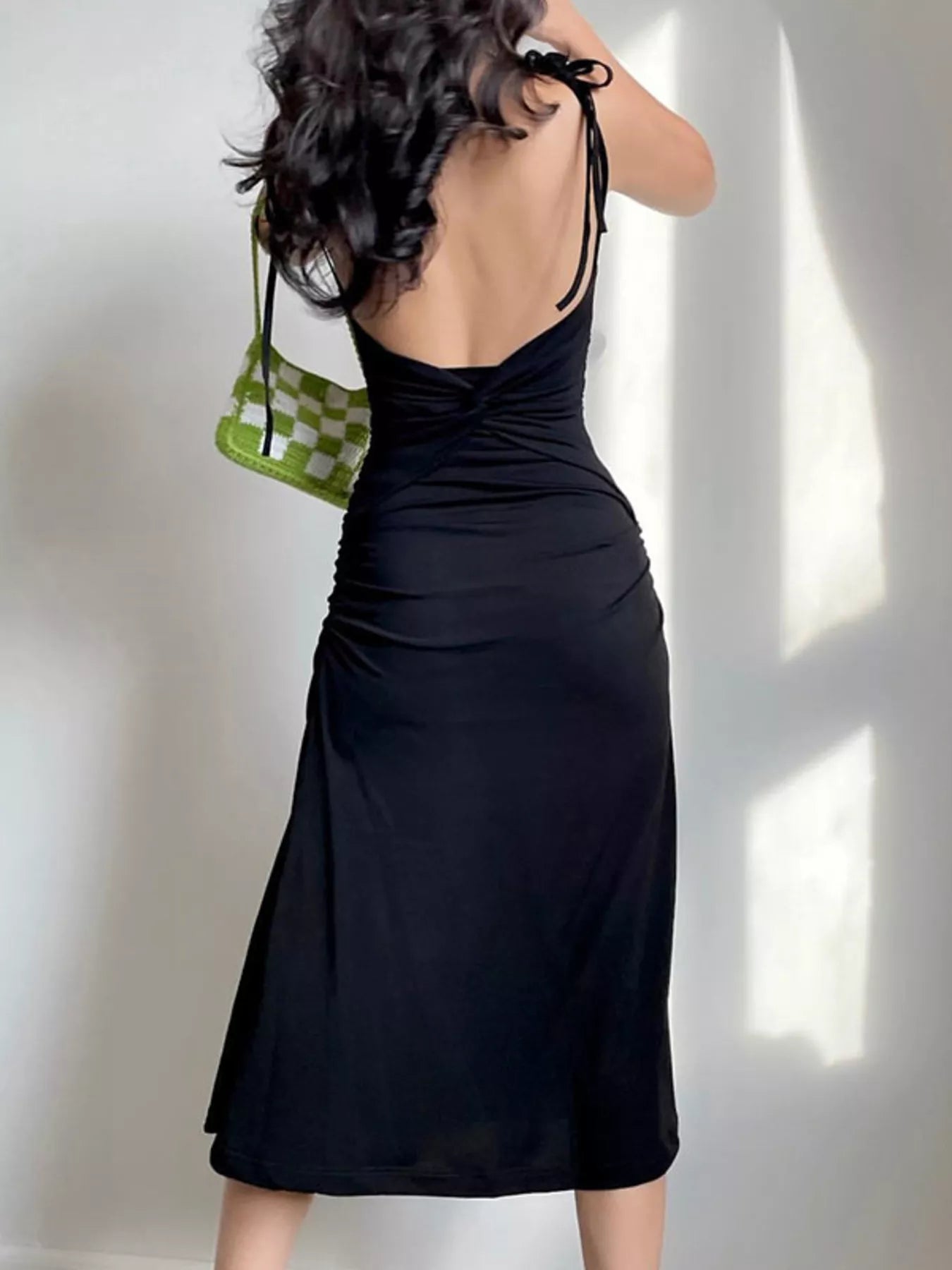 Ruched Tie Shoulder Midi Dress