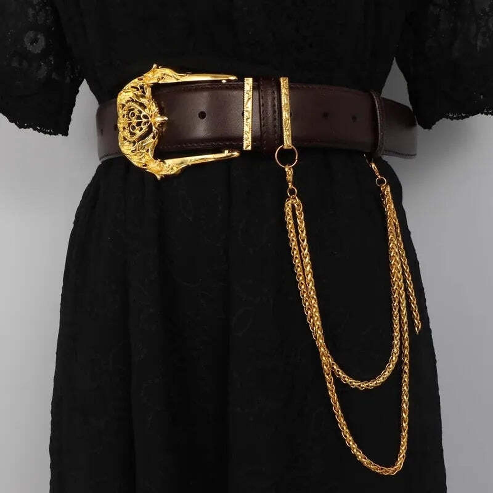Gold Buckle Leather Corset Belt for Women - Wide Waist Cincher