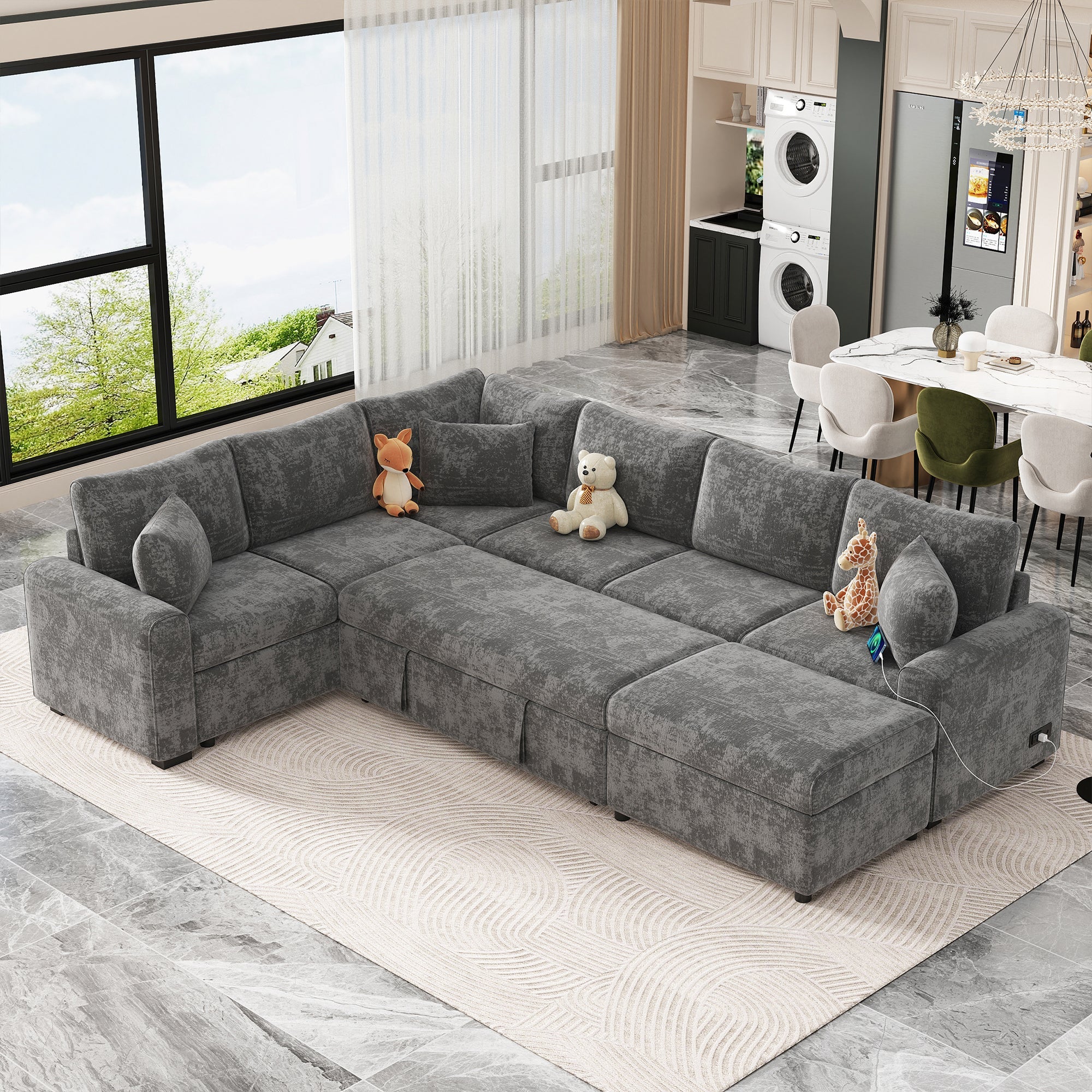 112.2" Sectional Sofa Pull-out Sofa Bed Sleeper