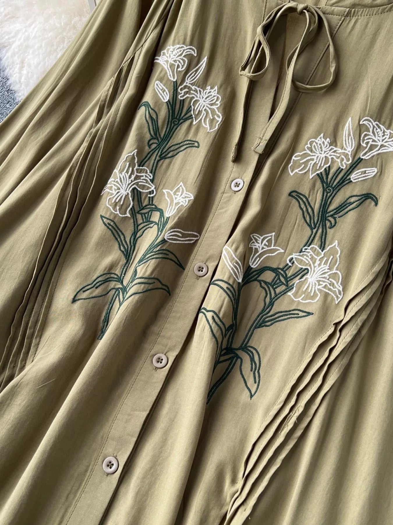 Floral Button Front Long Sleeve Dress