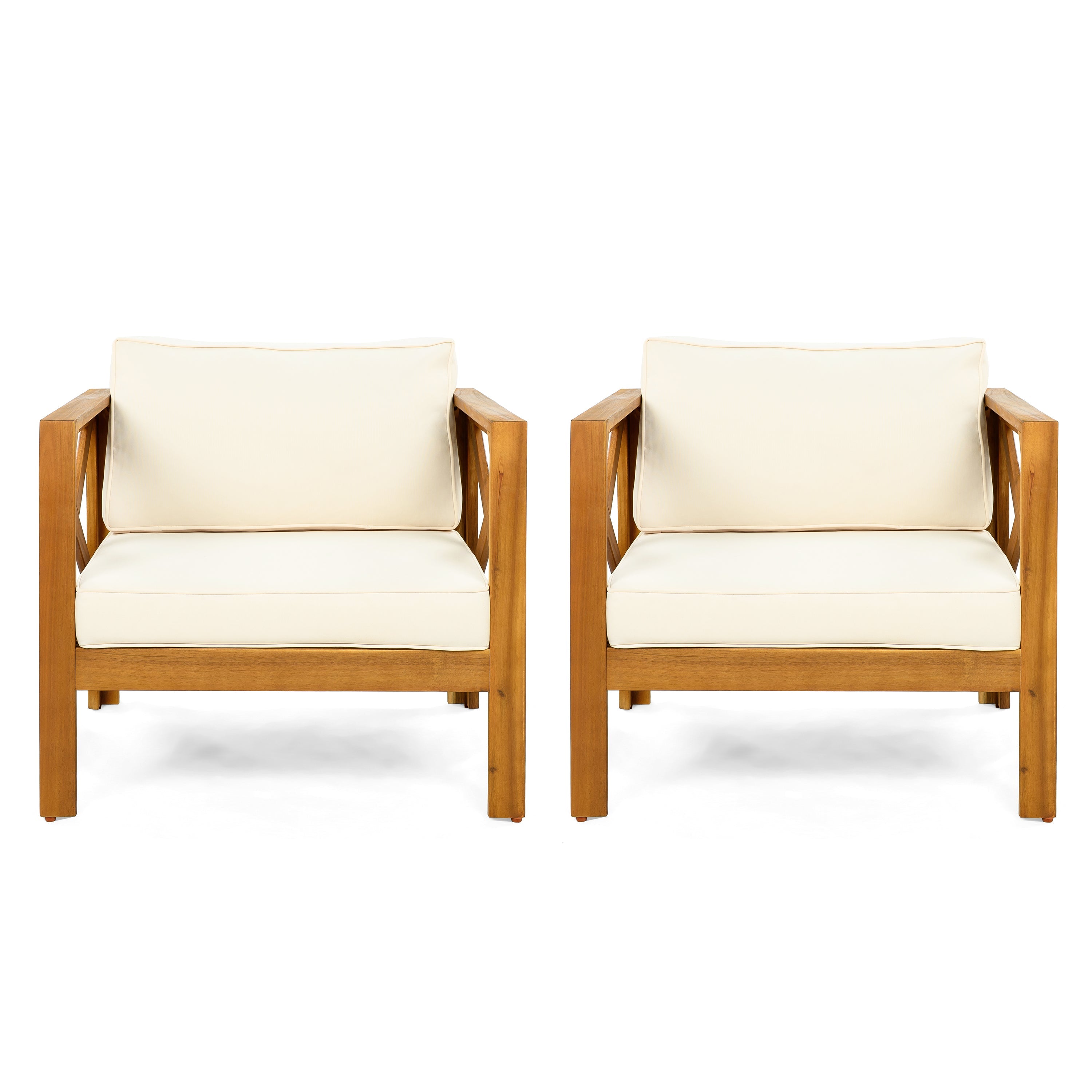Outdoor Acacia Wood Club Wooden Armchair with Cushions (Set of 4)