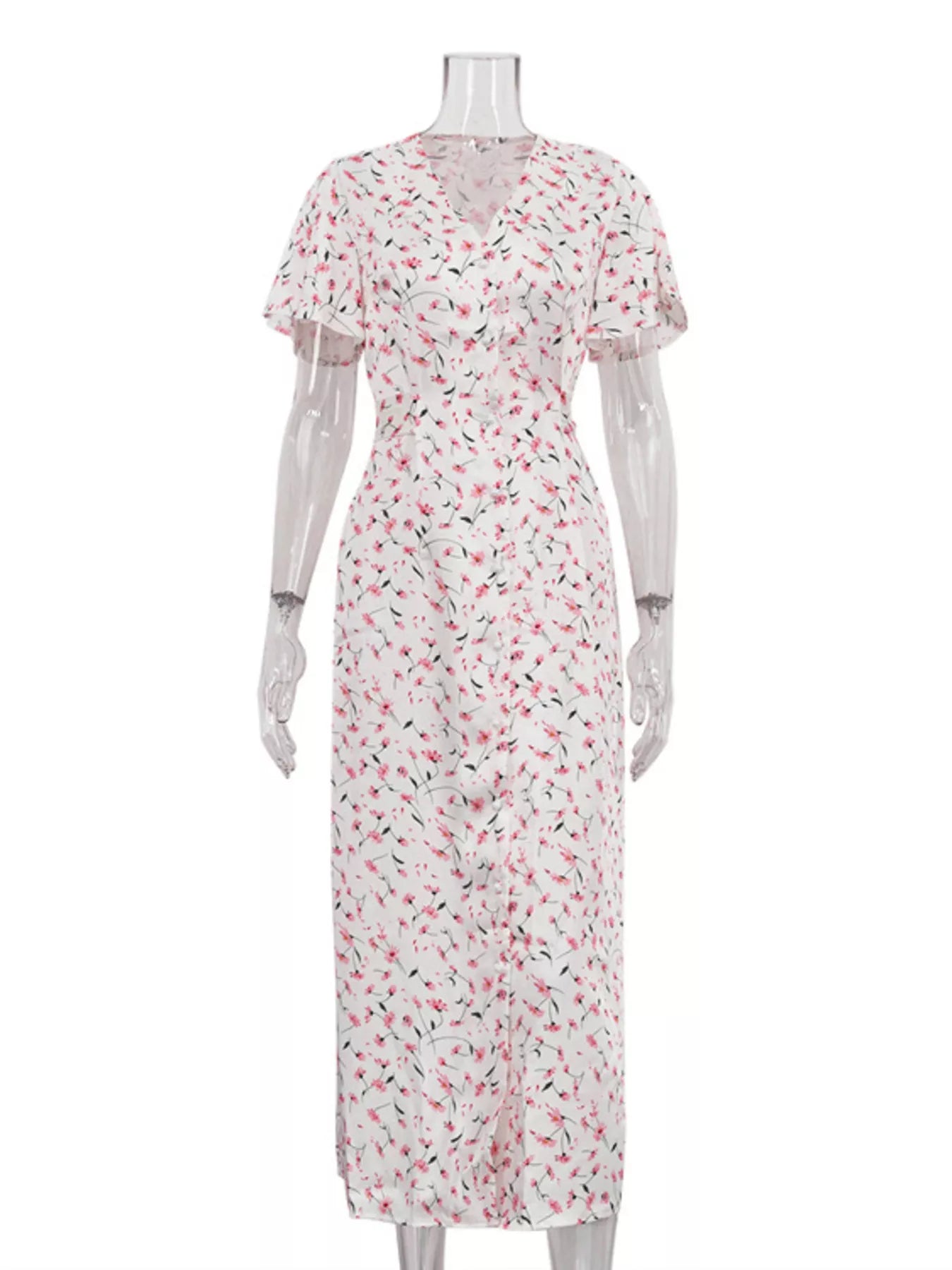 Floral Print V-Neck Flutter Sleeves Midi Dress