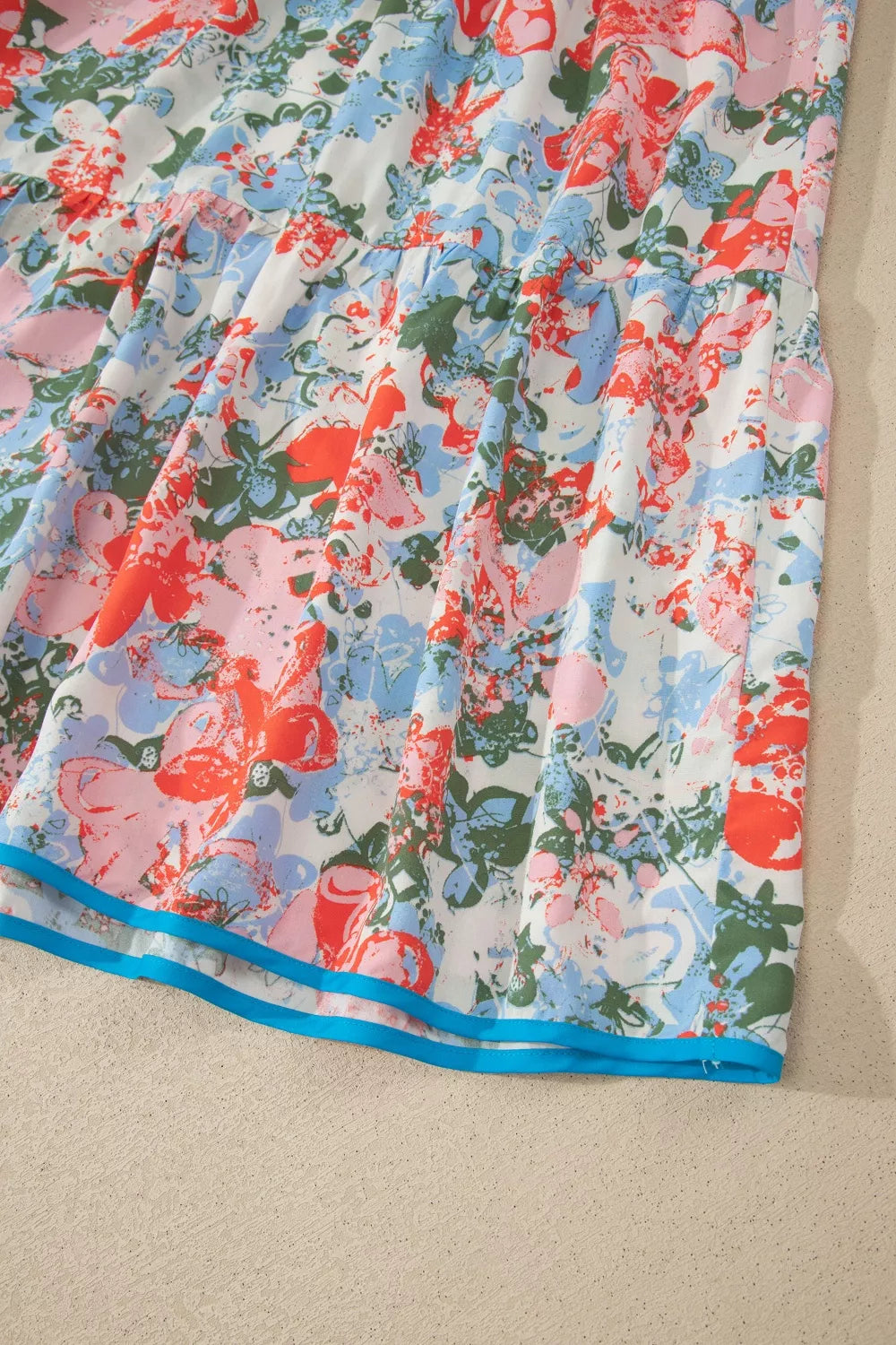 Floral Print V Neck Contrast Trim Flutter Sleeve Long Dress