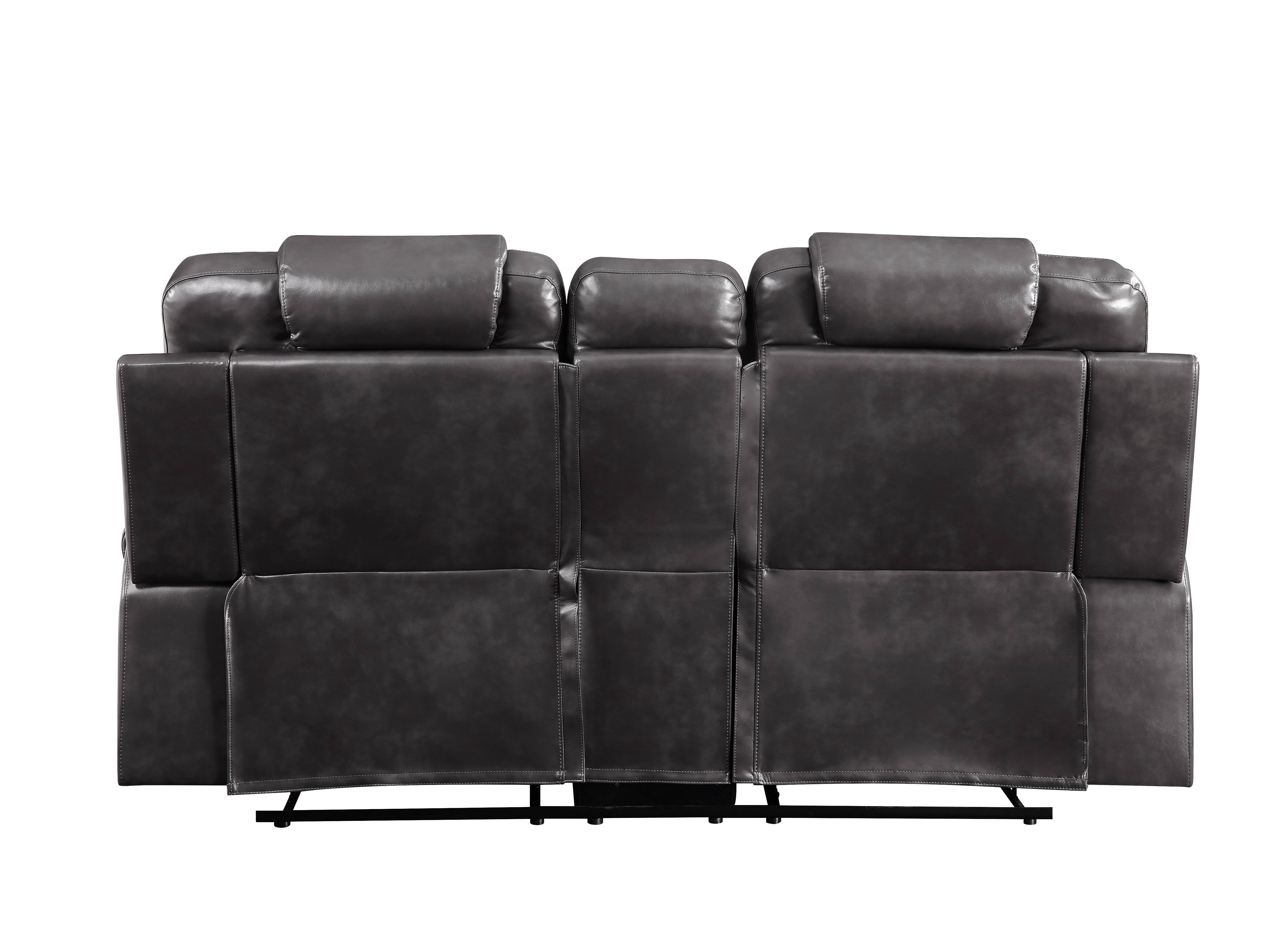 Braylon Magnetite Synthetic Leather Recliner Loveseat with Cupholder Console