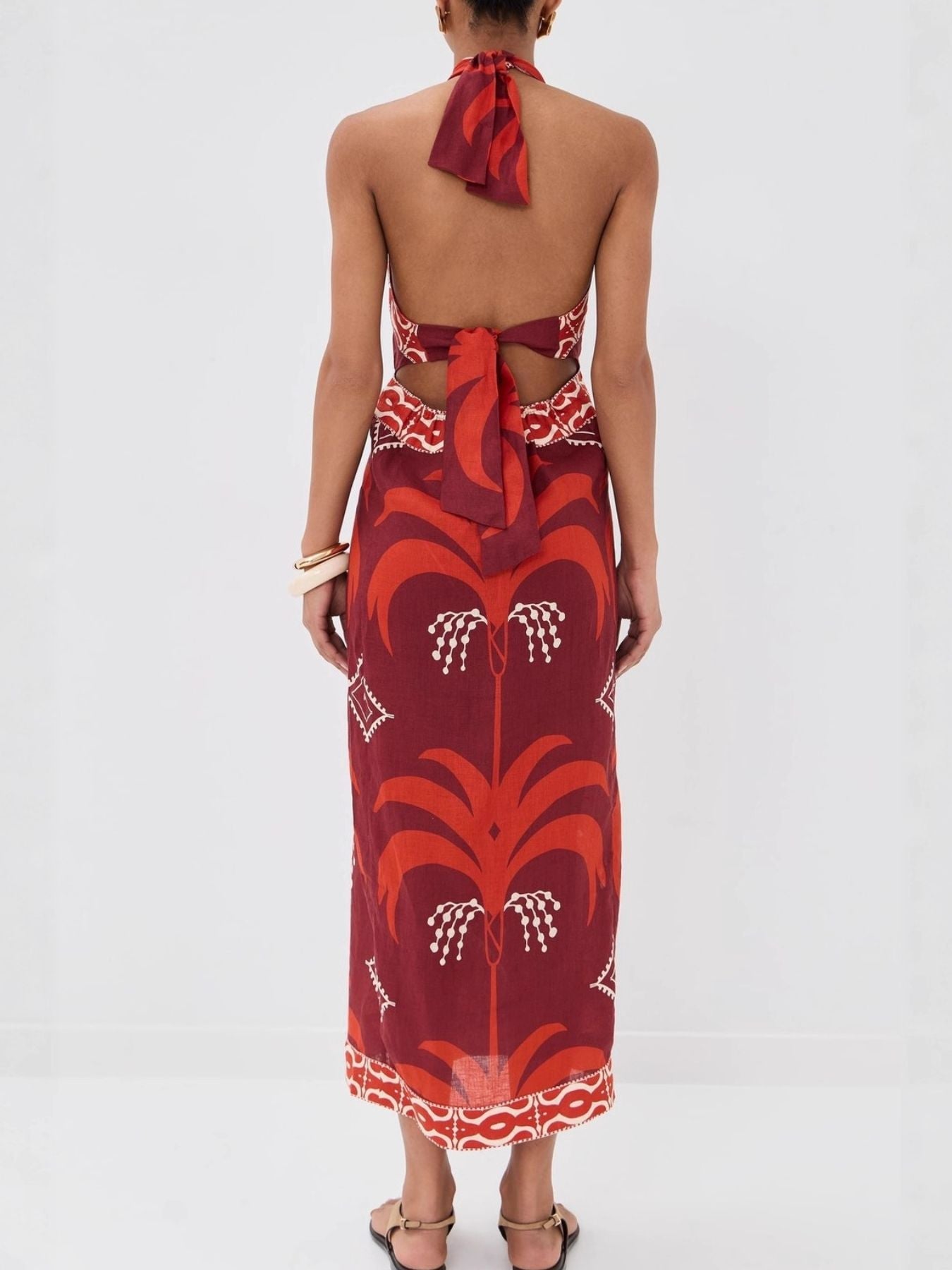 Tropical Print Halter Neck Wrap Dress