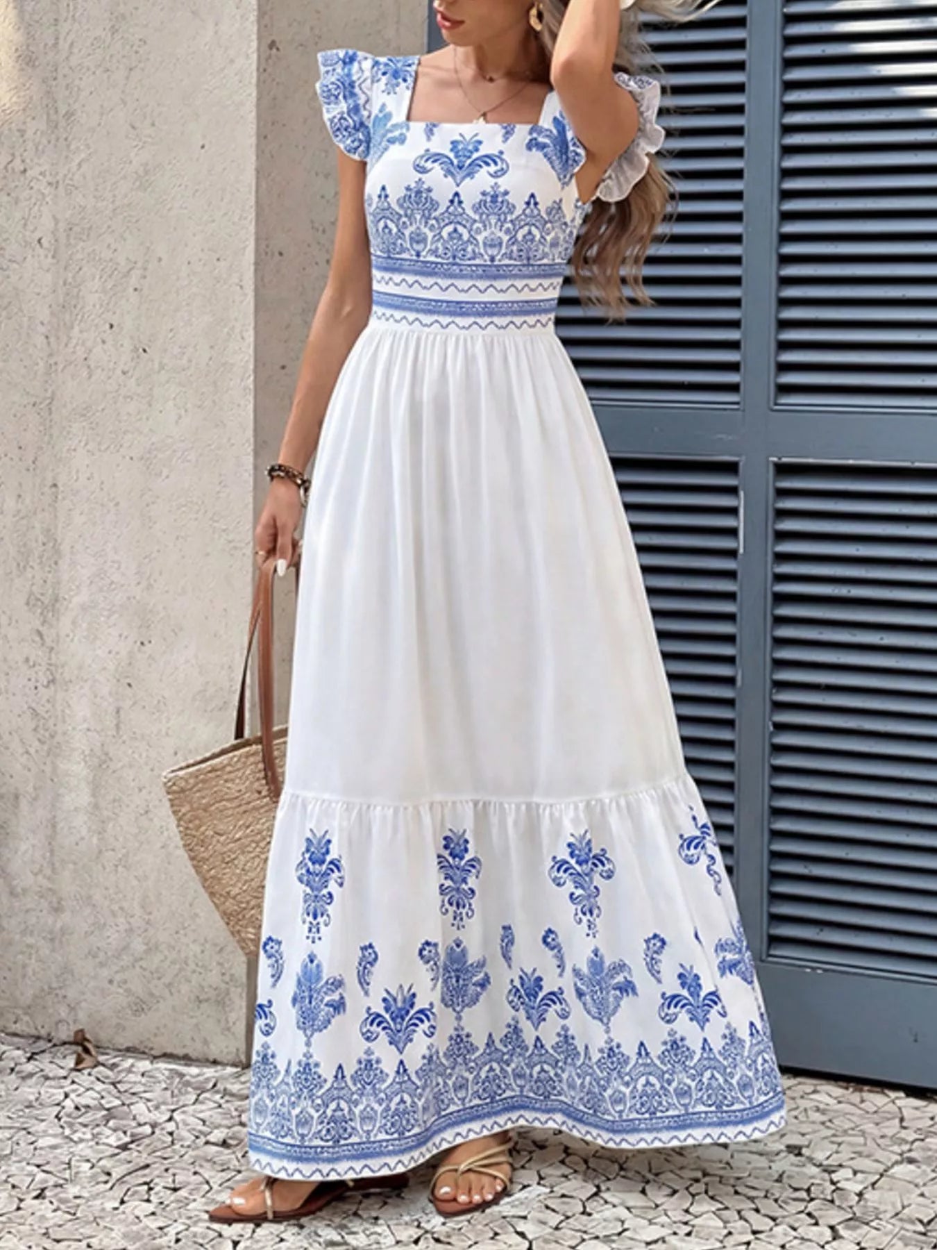 Printed Square Neck Maxi Dress