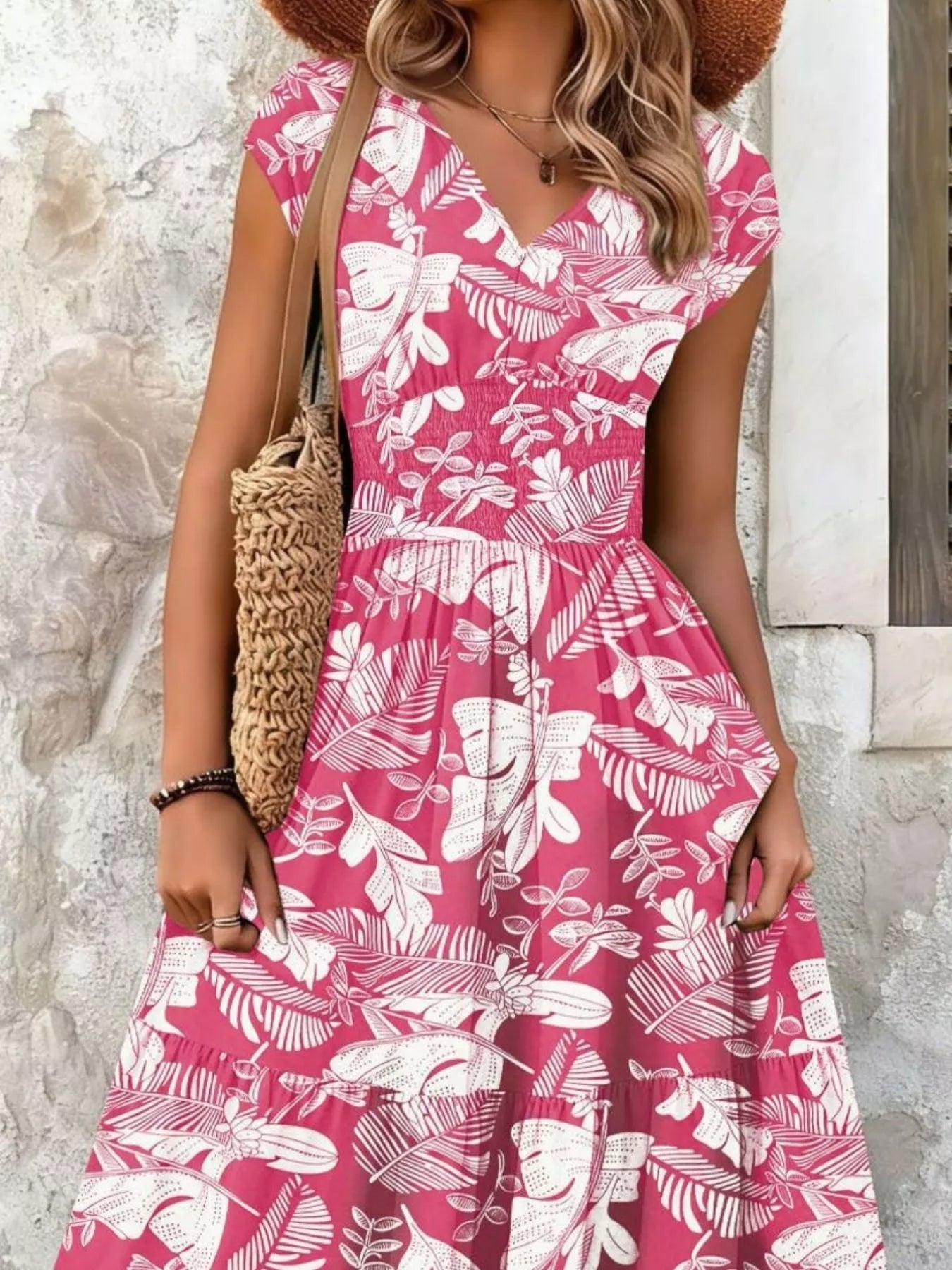 Full Size Printed V-Neck Tiered Maxi Dress Plus Size