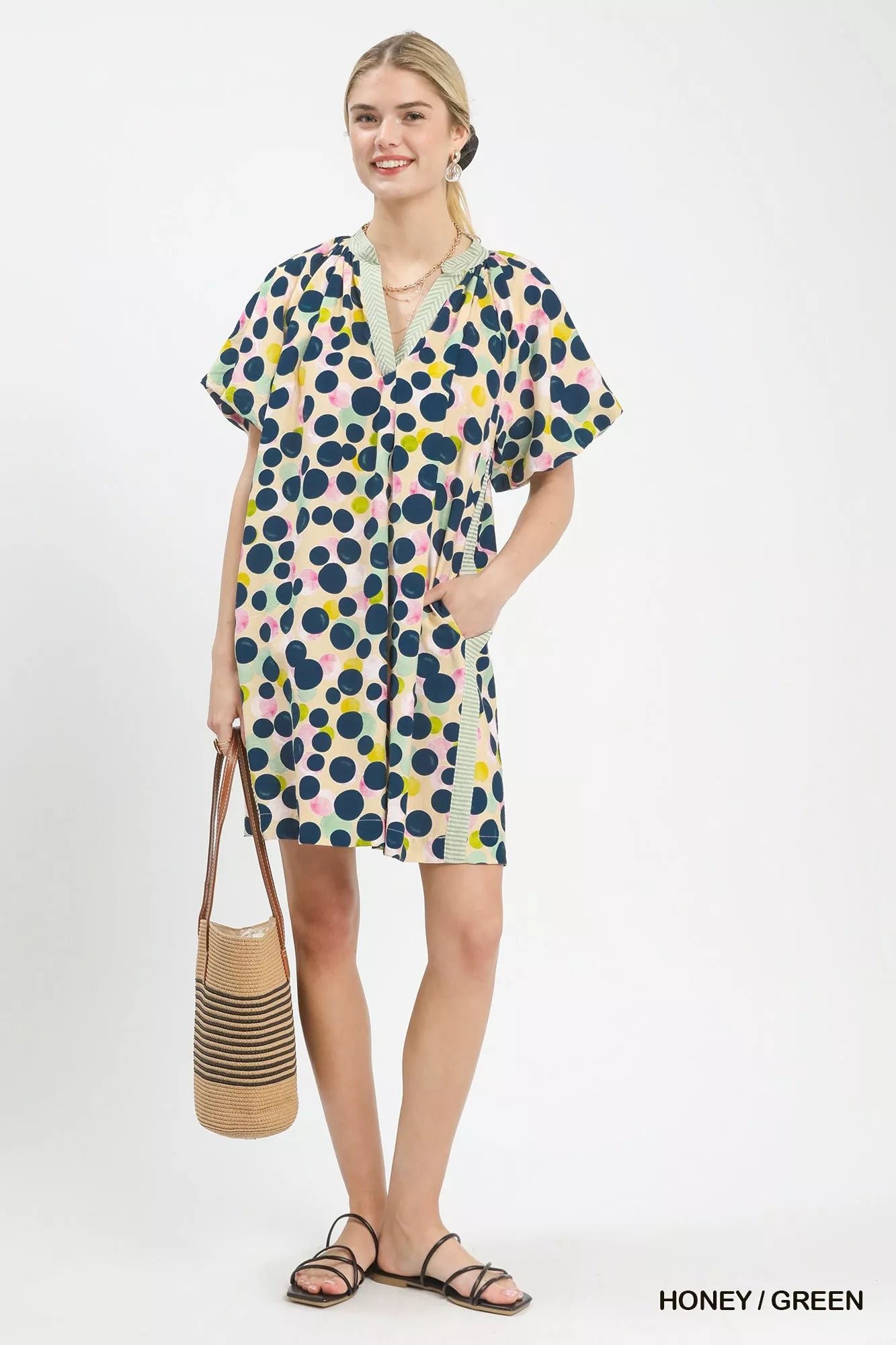 Umgee Polka Dot Print Tunic Dress
