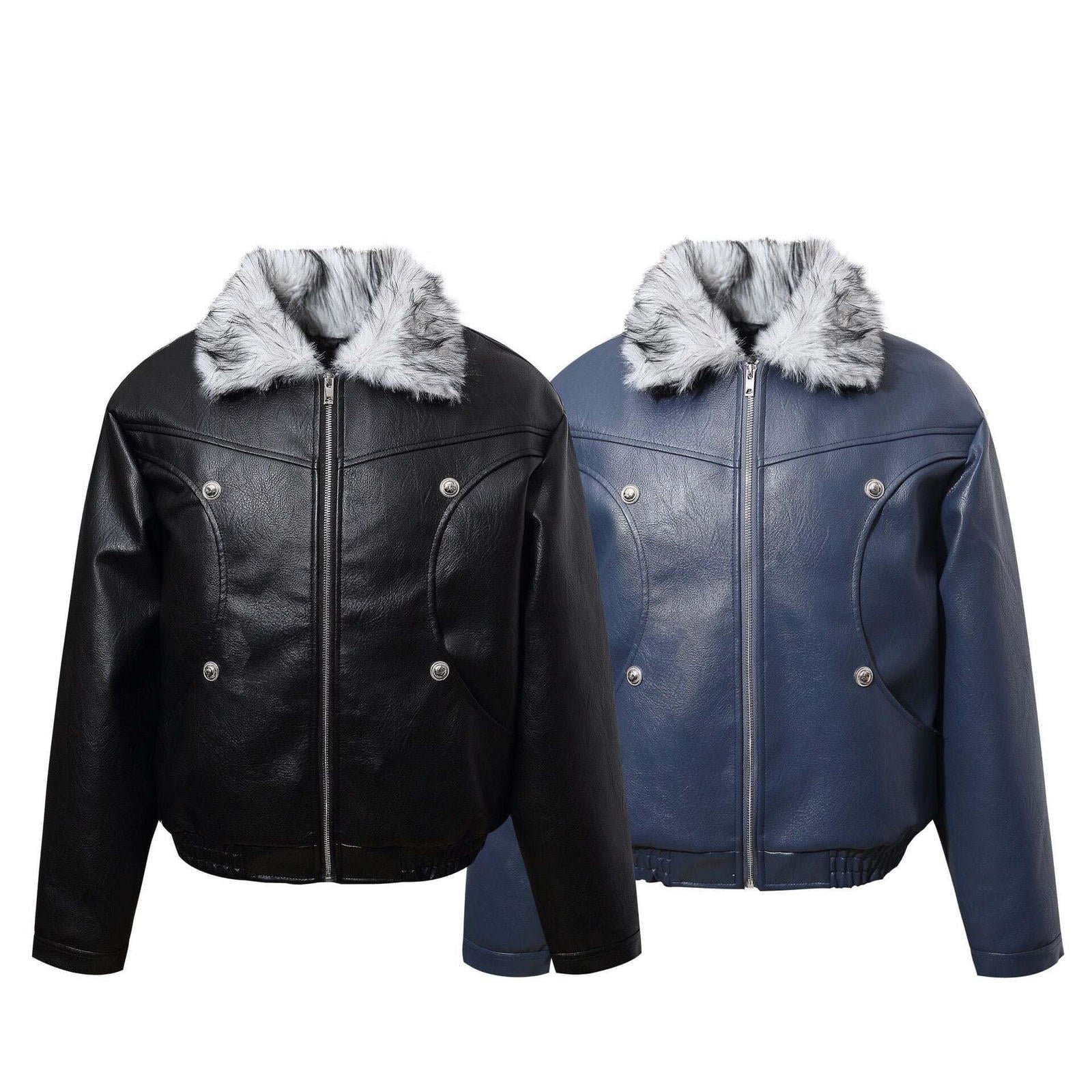 Fur-lined down jacket with flight jacket style