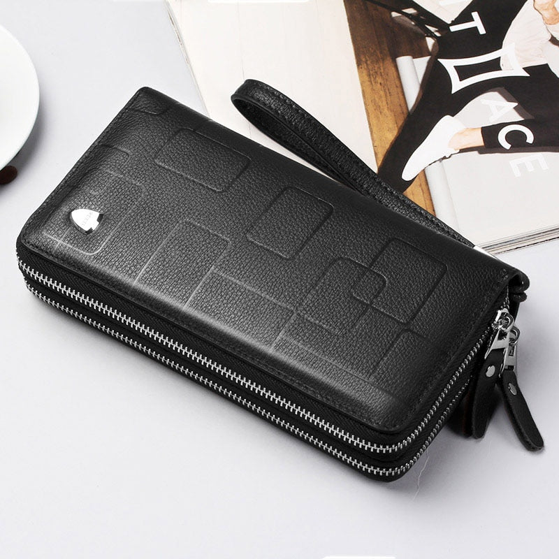 WEIXIER New Genuine Leather Clutch Cellphone Long Wallet Men's Simple Multifunctional Cow Leather Zipper Money Business bag