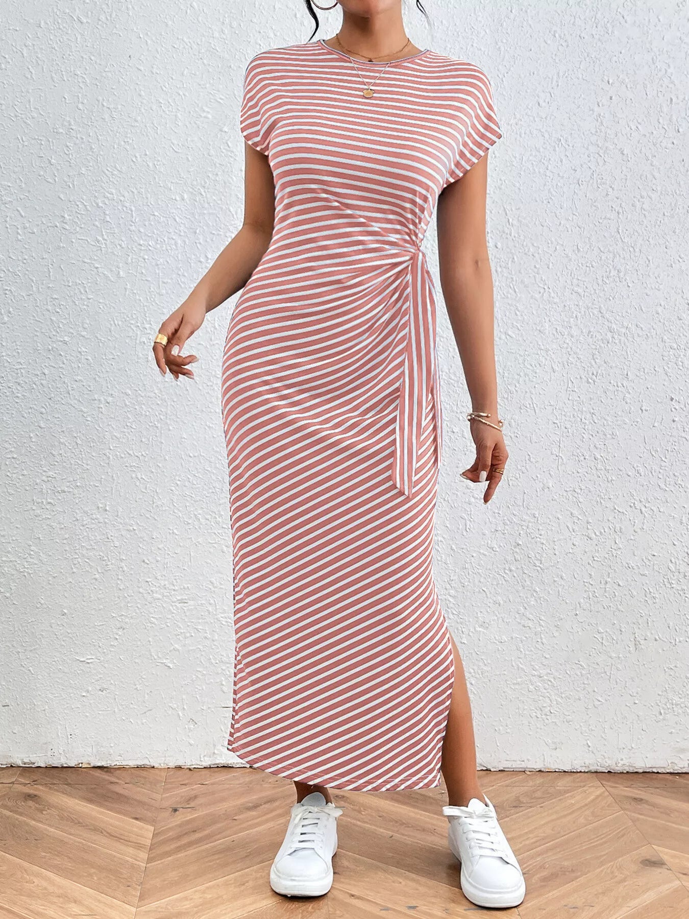 Striped Tie-Waist Midi Dress