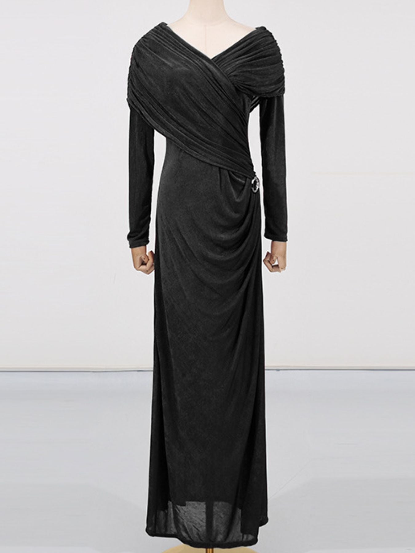 Ruched Draped Long Sleeve Maxi Dress
