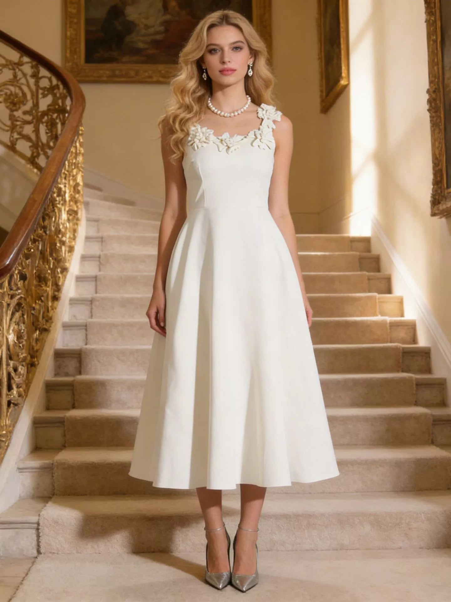 Floral Embellished Sleeveless Midi Dress