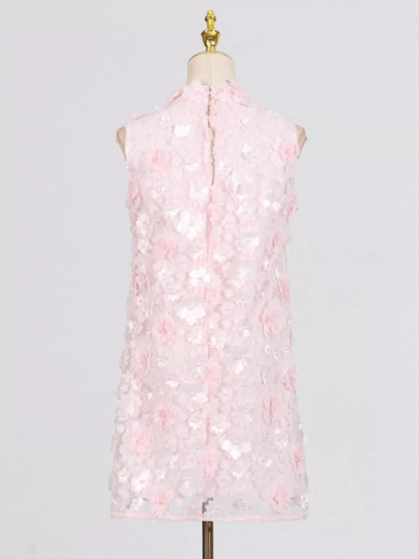 Floral Applique High Neck Sleeveless Mini Dress