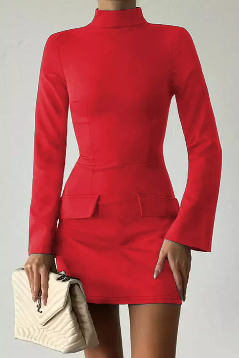 Long-Sleeve Mini Dress with Flap Pockets