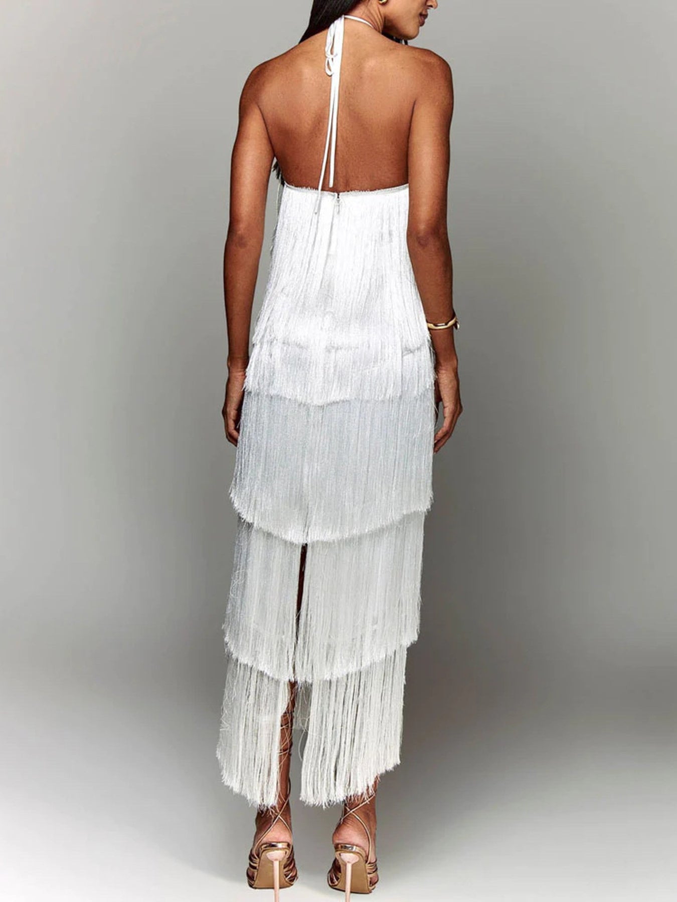 Fringe Halter Neck Maxi Dress