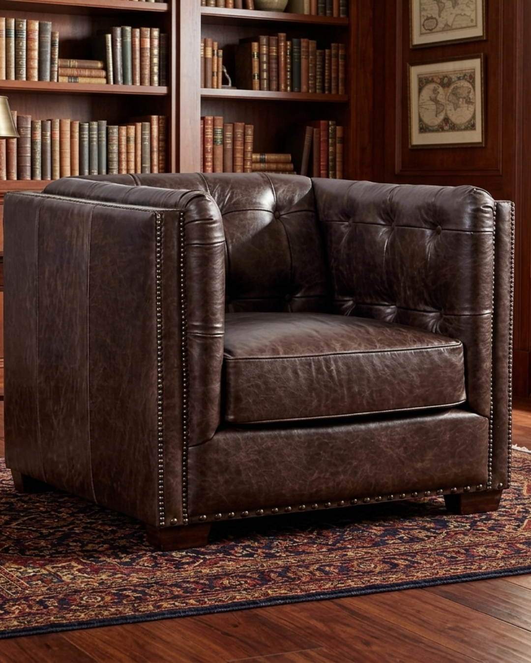 Tuxedo Leather Arm Chair - Dark Brown