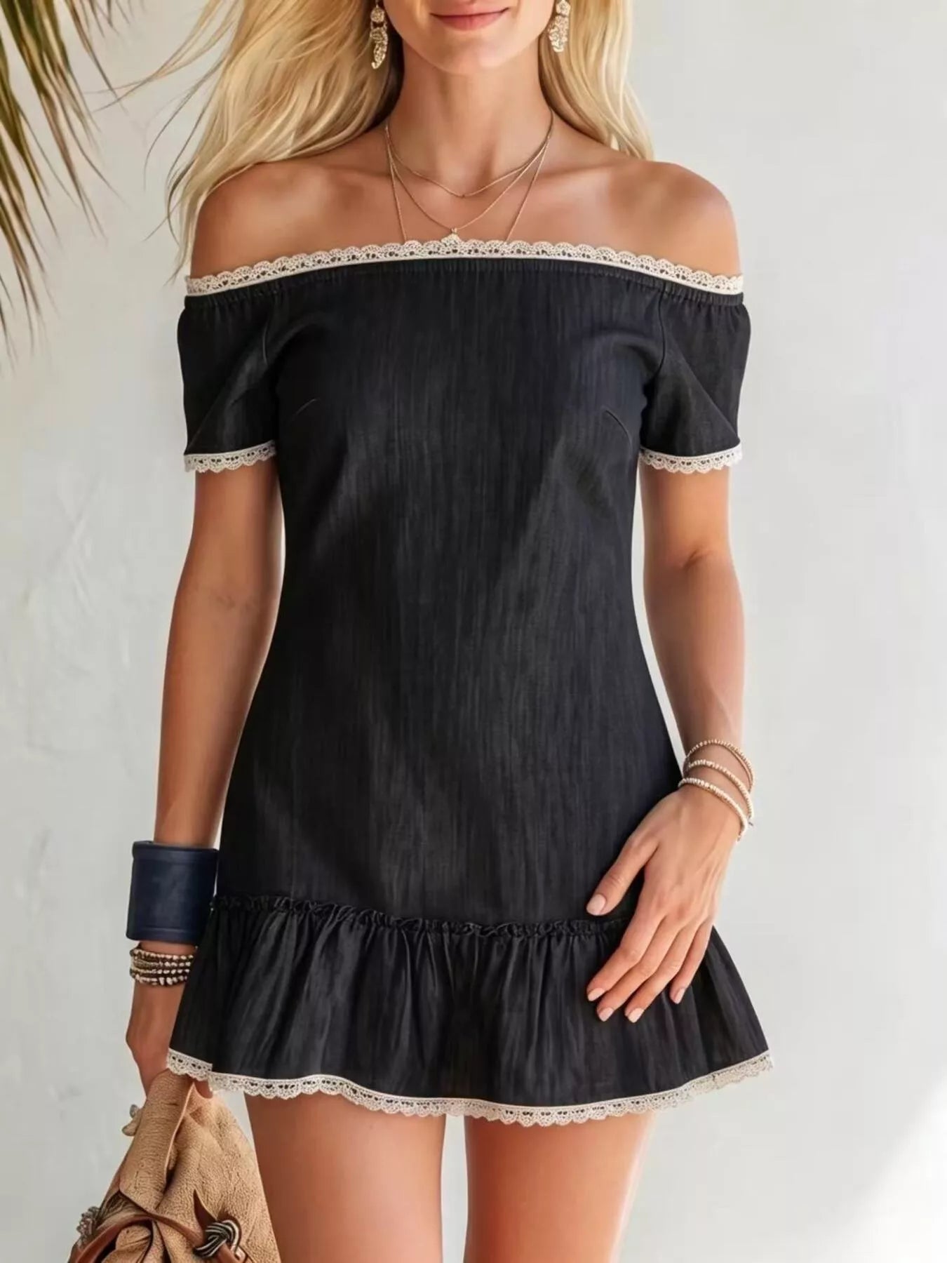 Lace Detail Off Shoulder Mini Dress