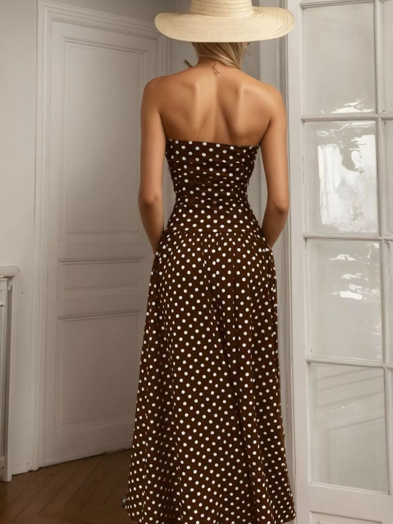 Polka Dot Strapless Maxi Dress