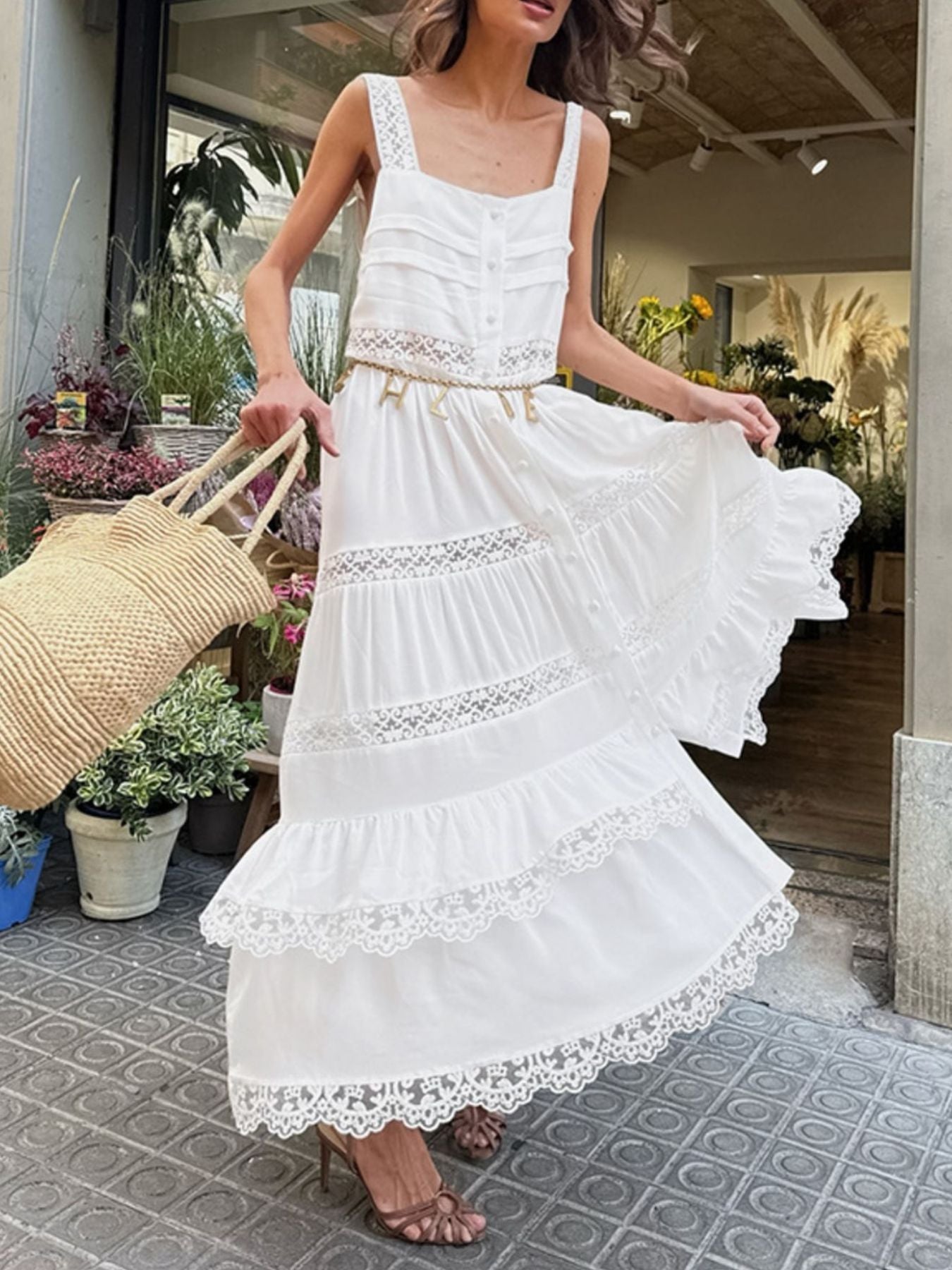 Lace Detail Wide Strap Dress
