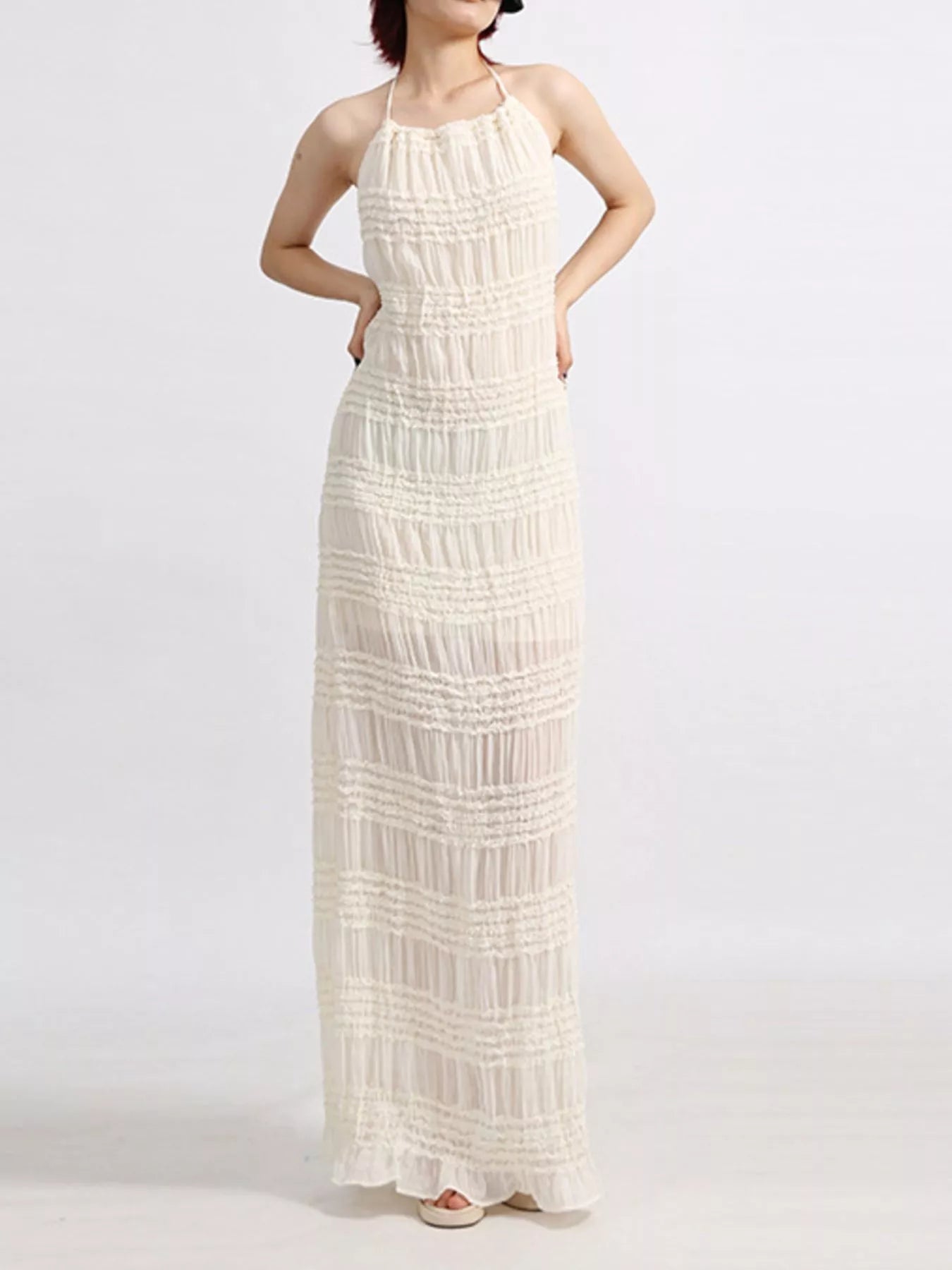 Backless Halter Neck Ruched Maxi Dress