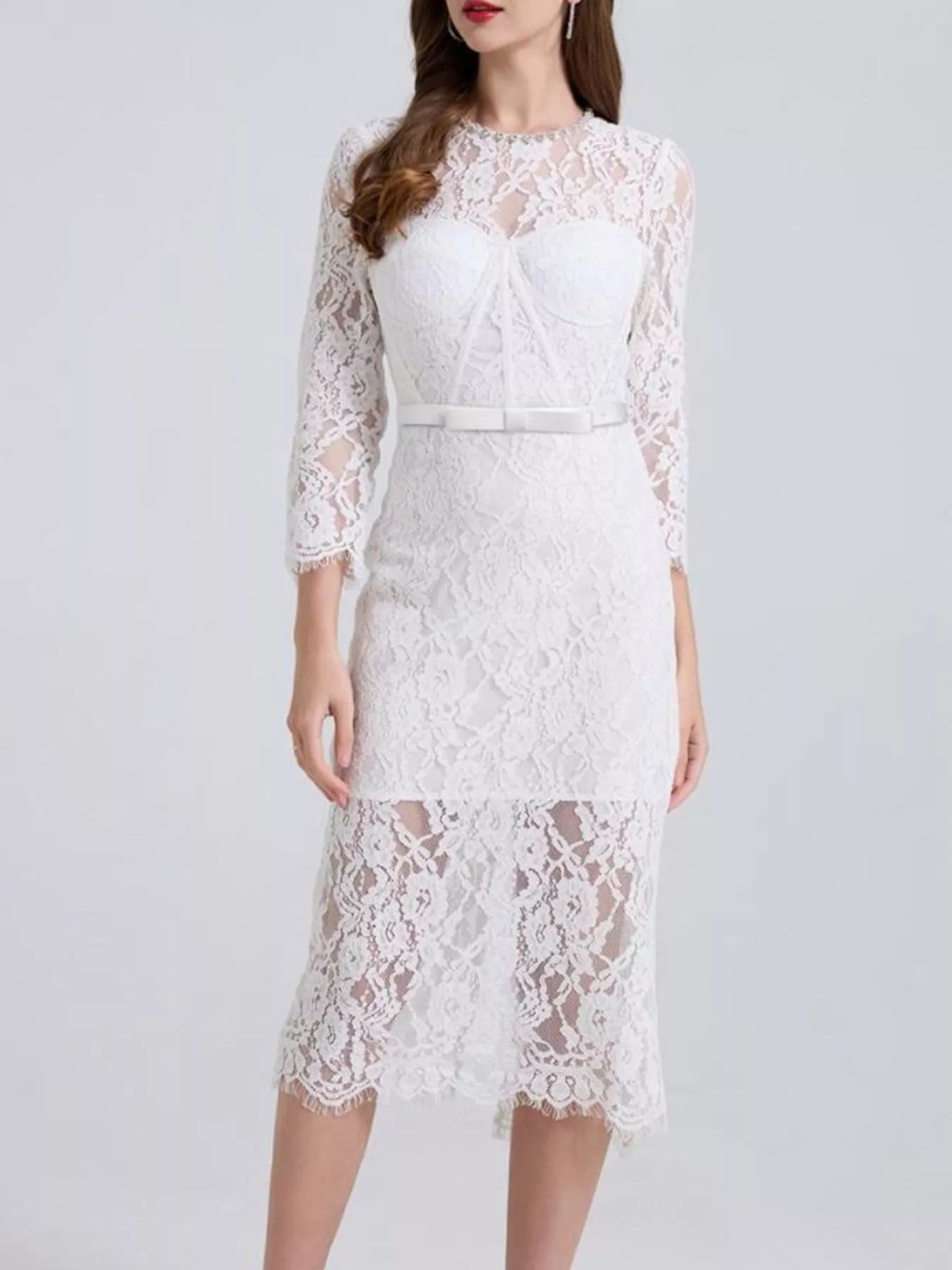 Lace Long Sleeve Midi Dress