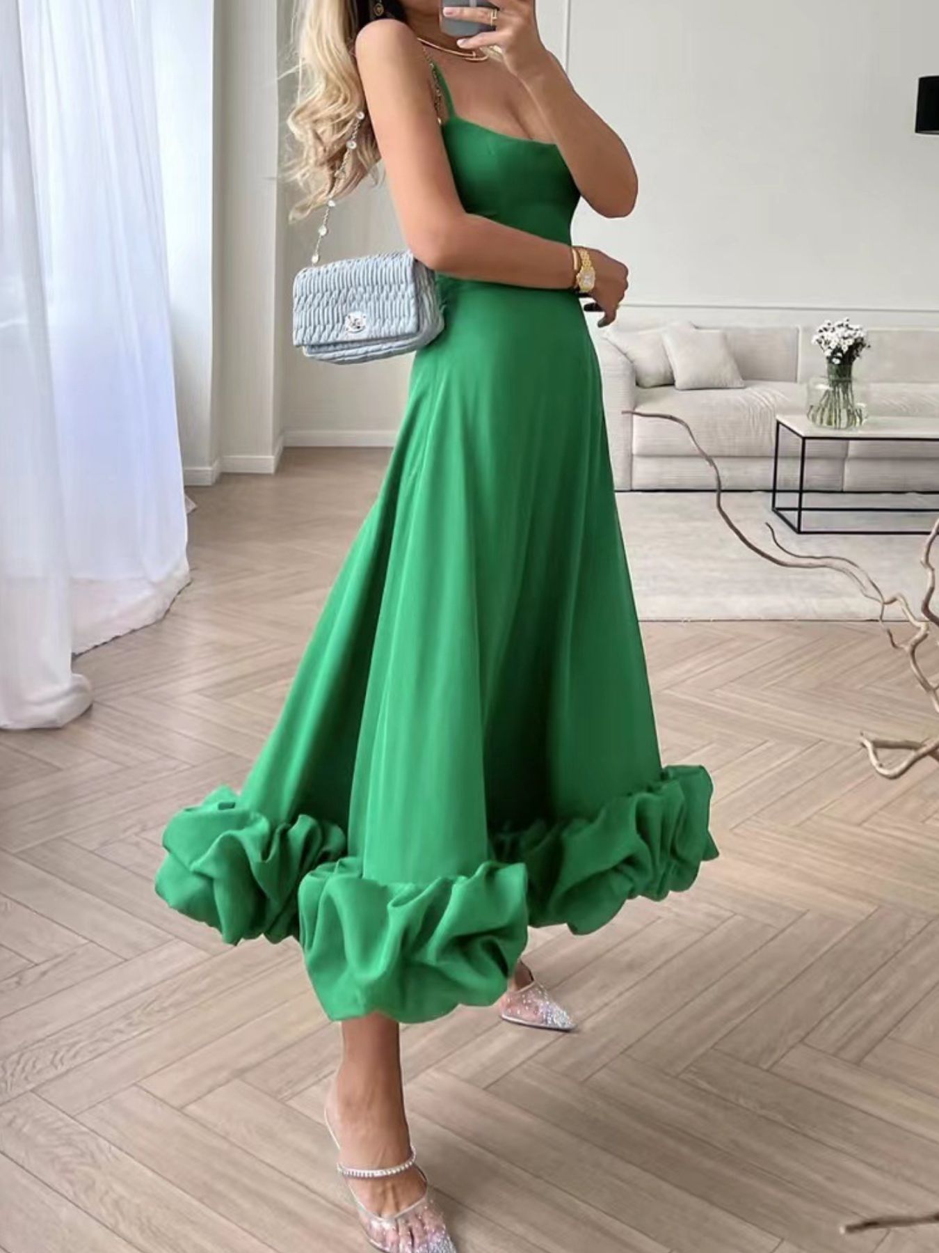 Ruffle Hem Scoop Neck Midi Dress