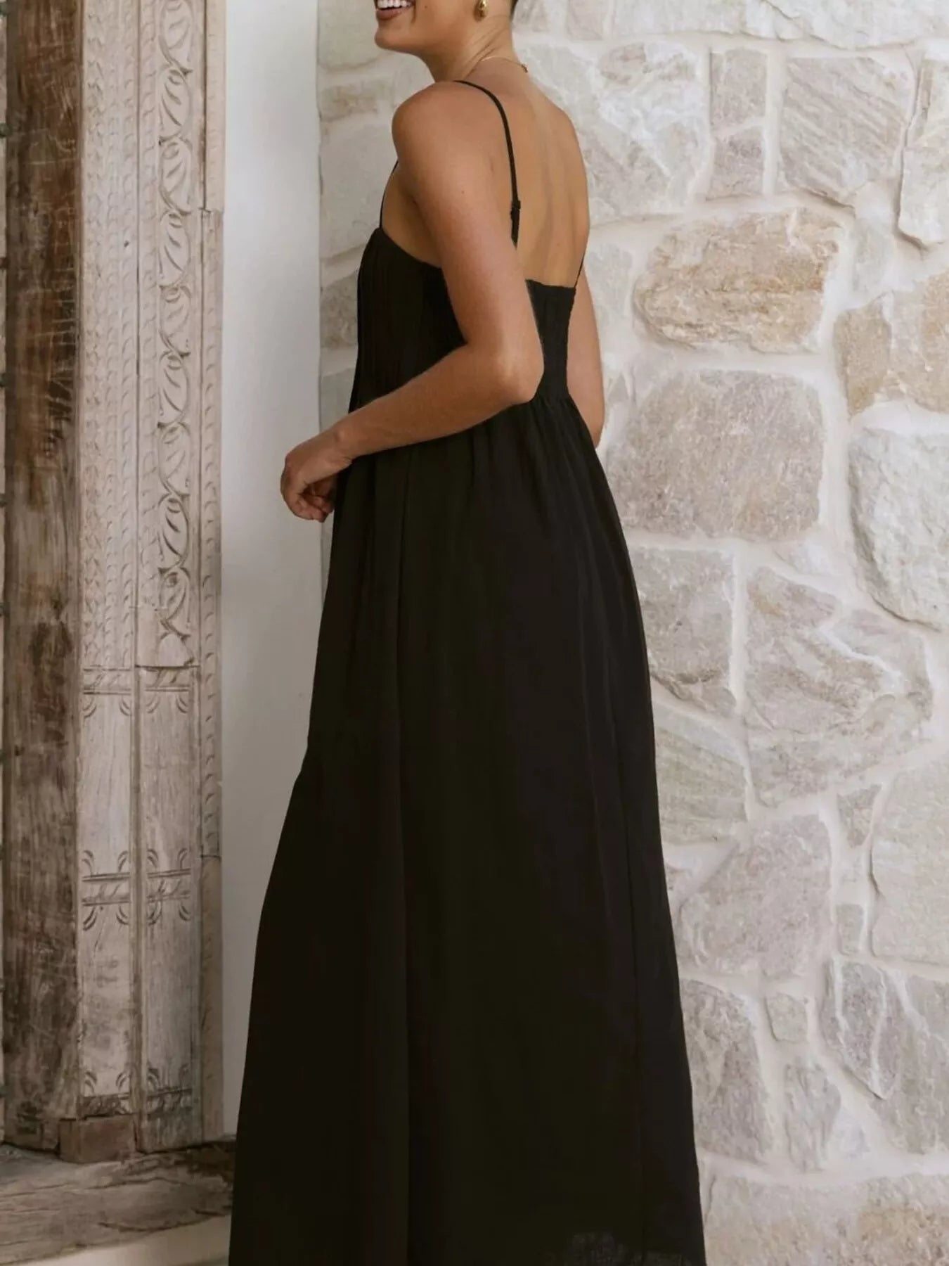 Pleated Bodice Midi Cami Dress