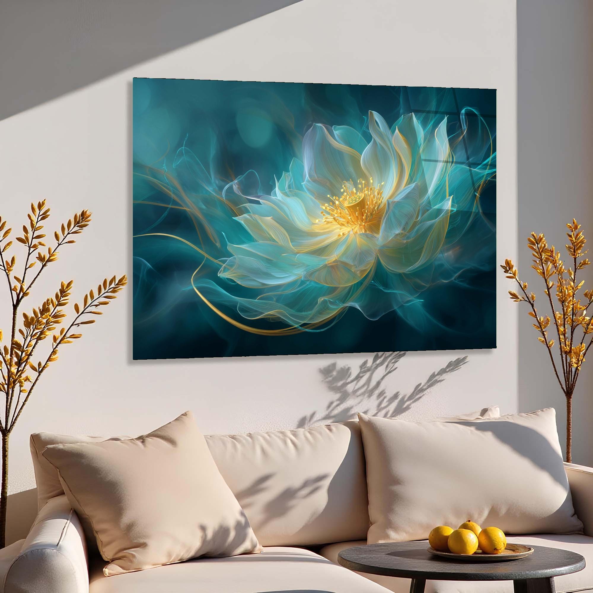 Ethereal Lotus Tempered Glass Wall Art | Modern Floral Décor