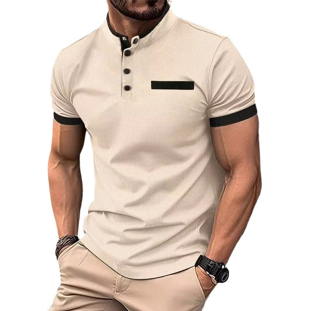 POLO Men's Checkered Stand Collar Polo Shirt