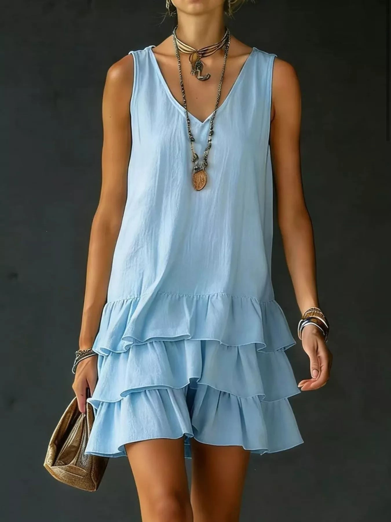 Full Size Ruffled Hem V-Neck Sleeveless Dress Plus Size