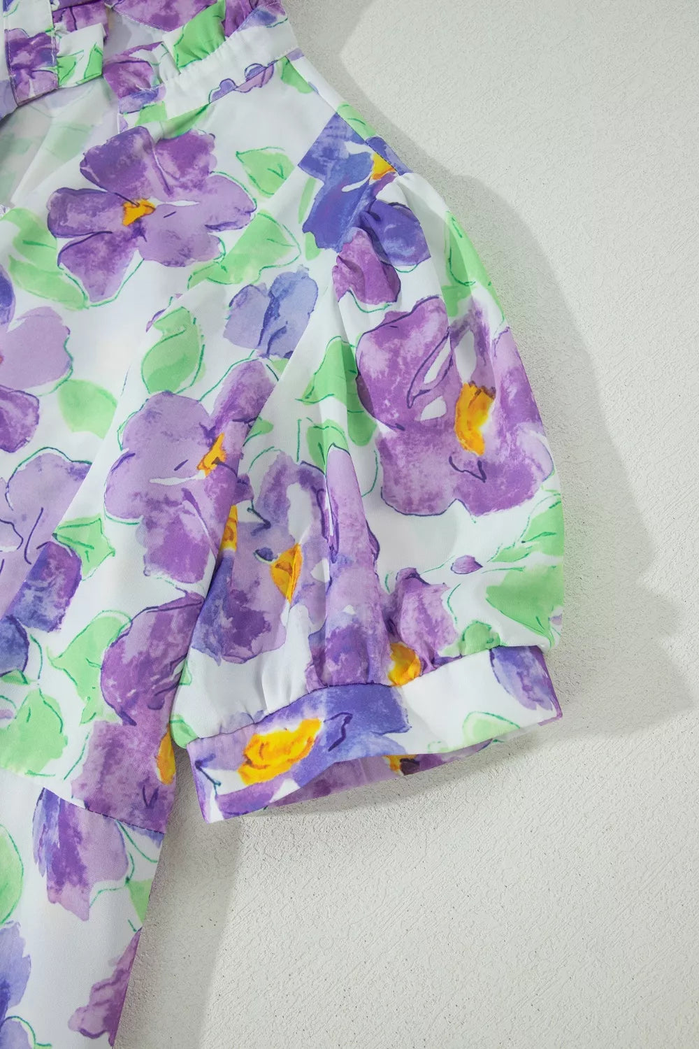 Floral V Collar Short Sleeve Tiered Ruffle Mini Dress