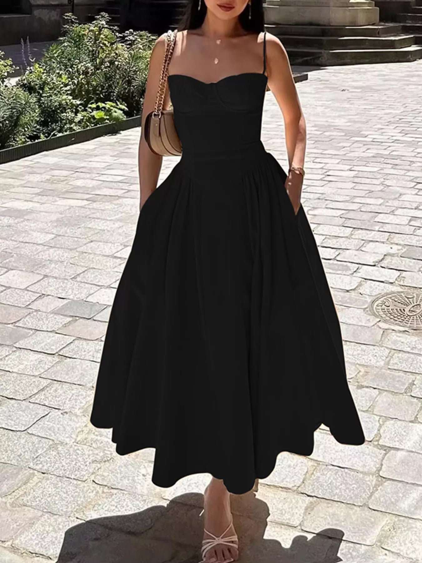 Sweetheart Neck Spaghetti Strap Midi Dress