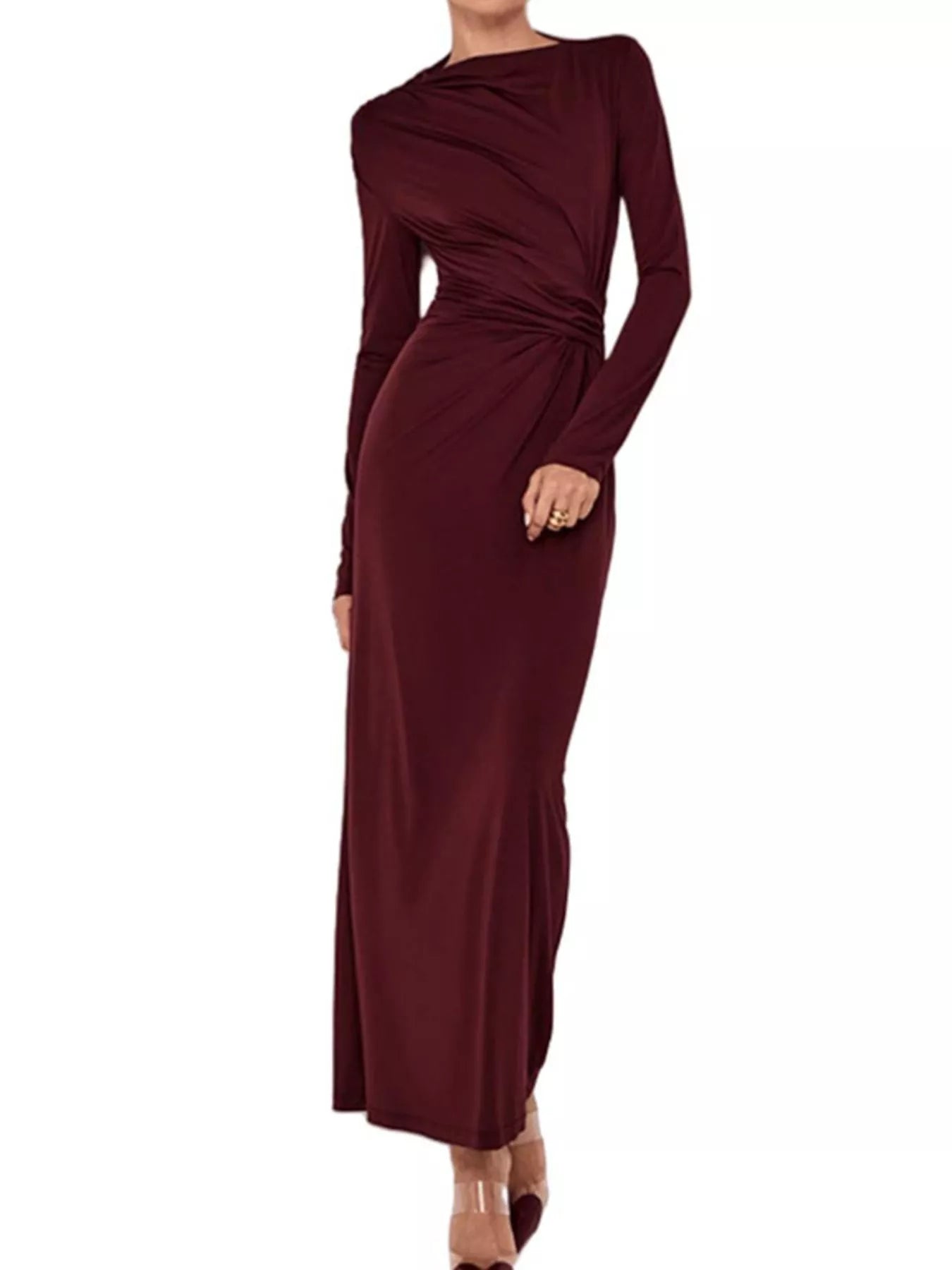 Ruched Long Sleeve Bodycon Maxi Dress