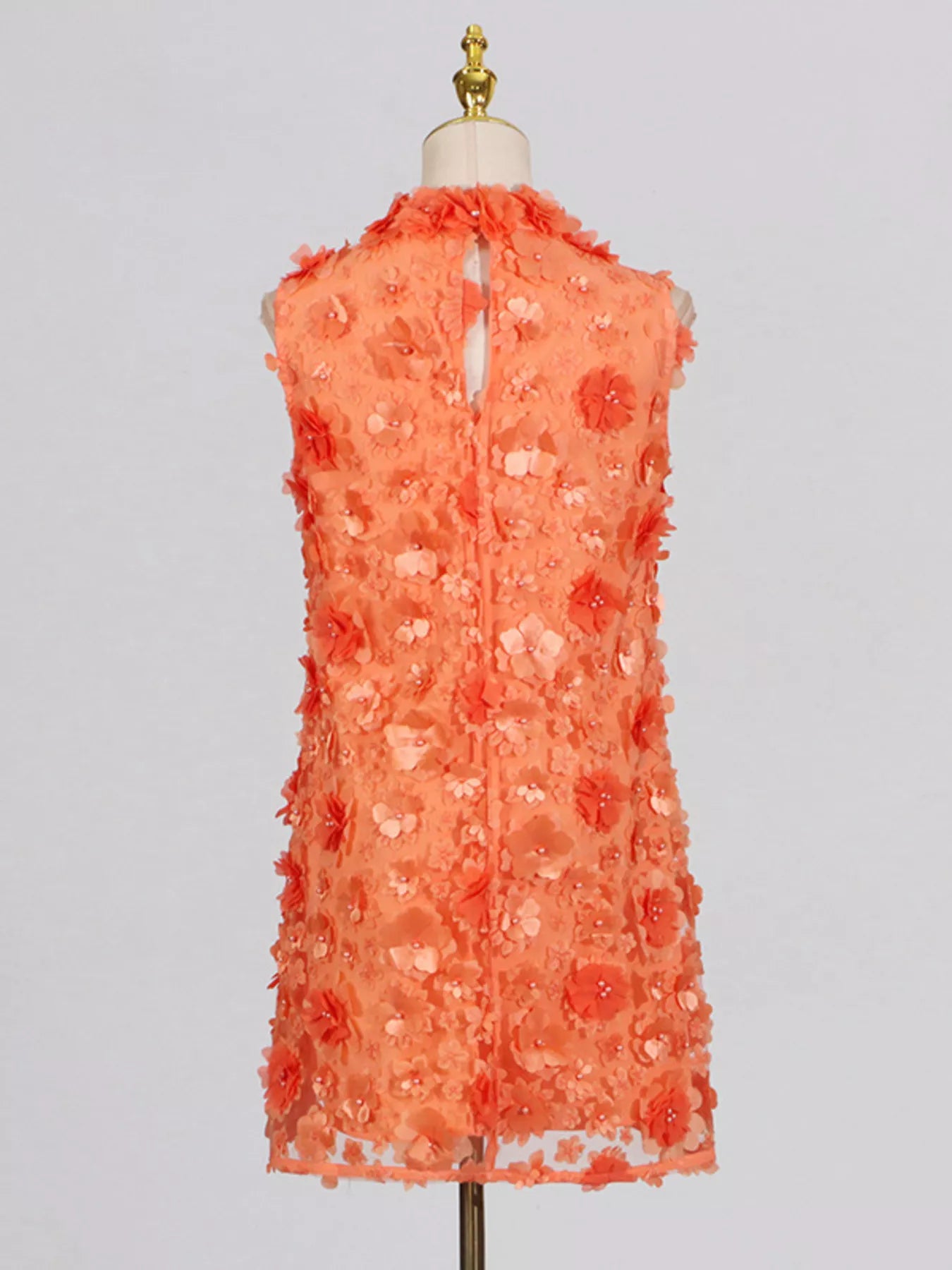 Floral Applique High Neck Sleeveless Mini Dress